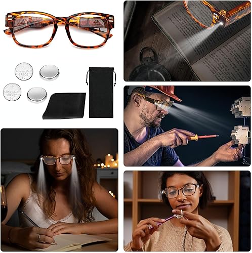 Miniatura 6 de Gafas de lectura con luz brillante LED para lectores con lupa, lentes de lectura con bloqueo de luz azul, lentes de aumento LED, lentes de lectura