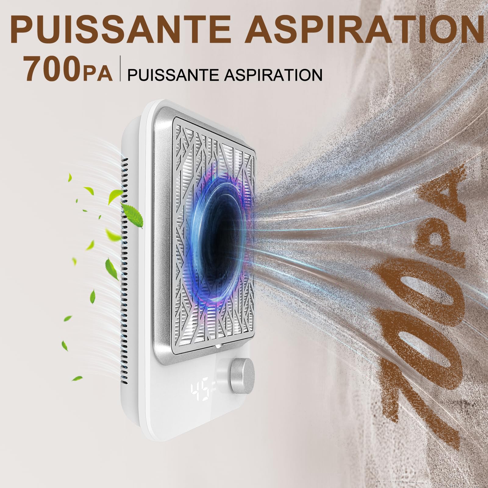 Aspirateur Ongle Rechargeable, Puissant Aspirateur De Table Professionnel Pour Ongles, Aspirateur De Manucure, Aspiration Réglable, Blanc-NDC3