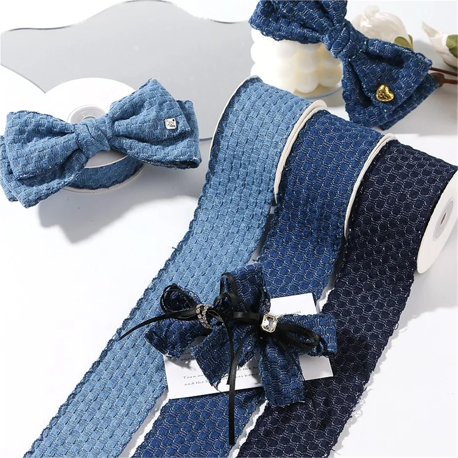 25 mm, 50, 2,5 cm, 3,8, karierte Denmin-Bänder, handgefertigtes Klebeband, Bastelarbeiten, Haarschleifen, Krawatte, Hut, Kleidungszubehör, 20 Yards(LIGHT BLUE,50mm)