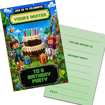 GameCraft Birthday Party Invites Invitations & Envelopes WRITE ON 20 with envelopes