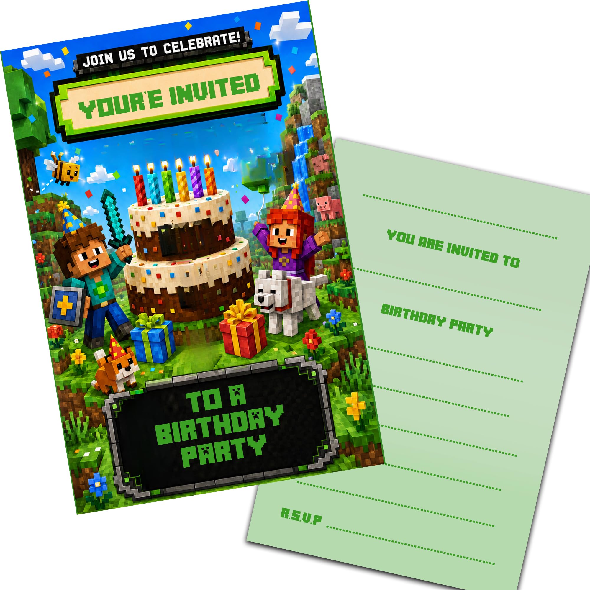 GameCraft Birthday Party Invites Invitations & Envelopes (WRITE ON) (20 with envelopes)