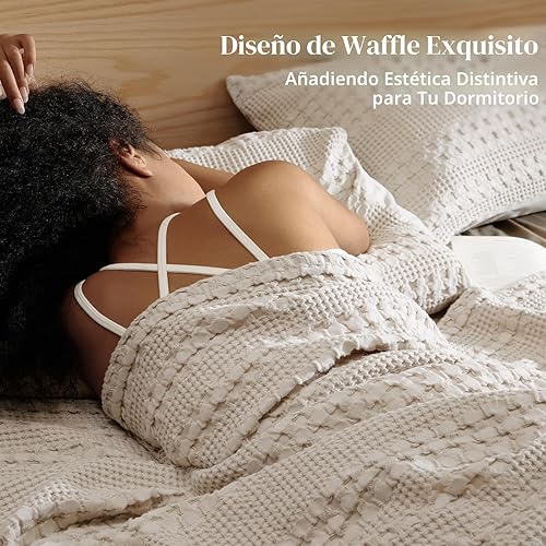 Miniatura 4 de PHF - Manta de punto gofre 100% algodón Queen, suave, ligera, transpirable, acogedora, de verano, para cama, tejida, estética, decoración del hogar