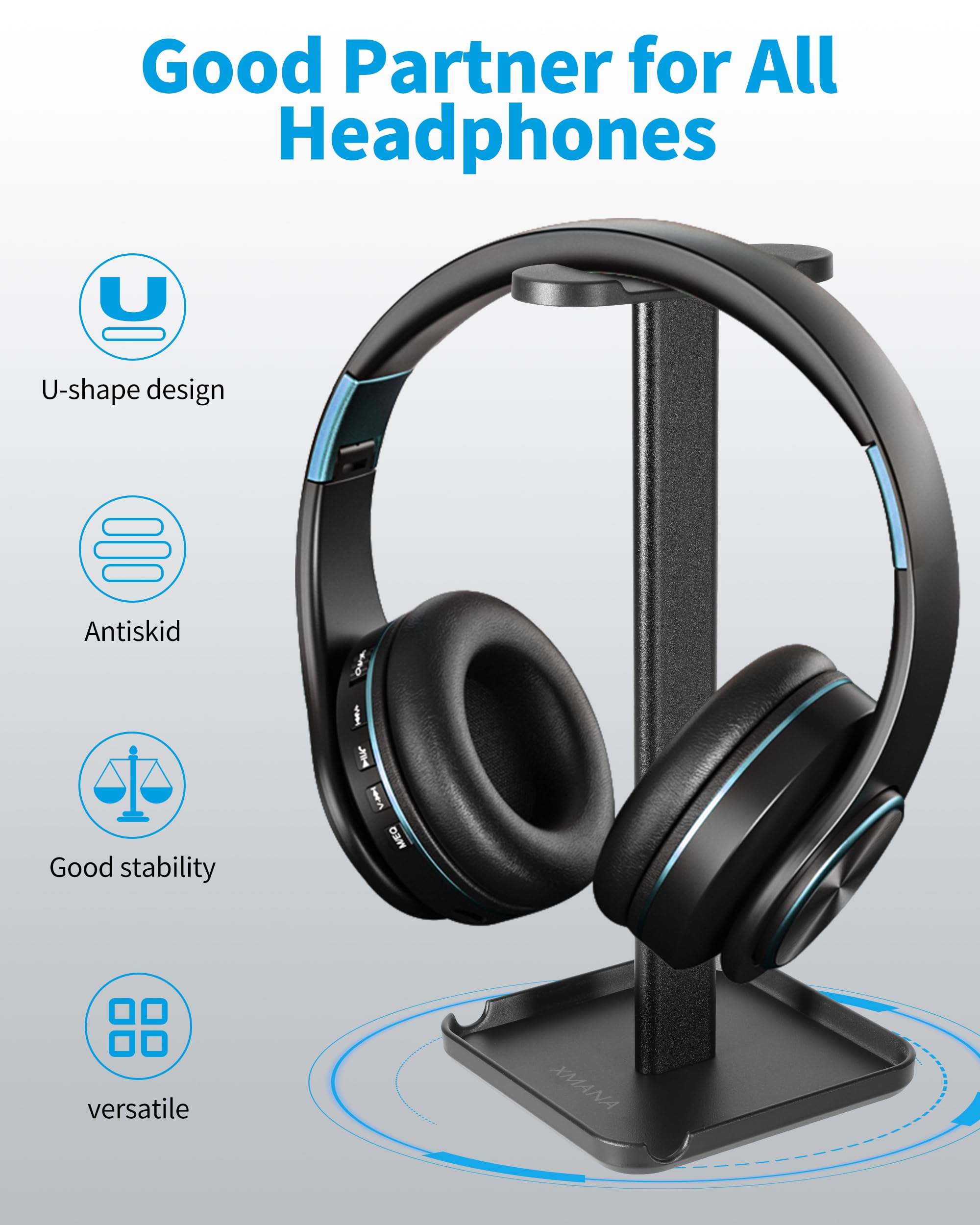 2-in-1 Aluminum Headphone Stand & Phone Holder Rack - Sleek, Sturdy & Ergonomic Design Gaming Headset Stand for Desk Organization - Gamer Gifts (Black)