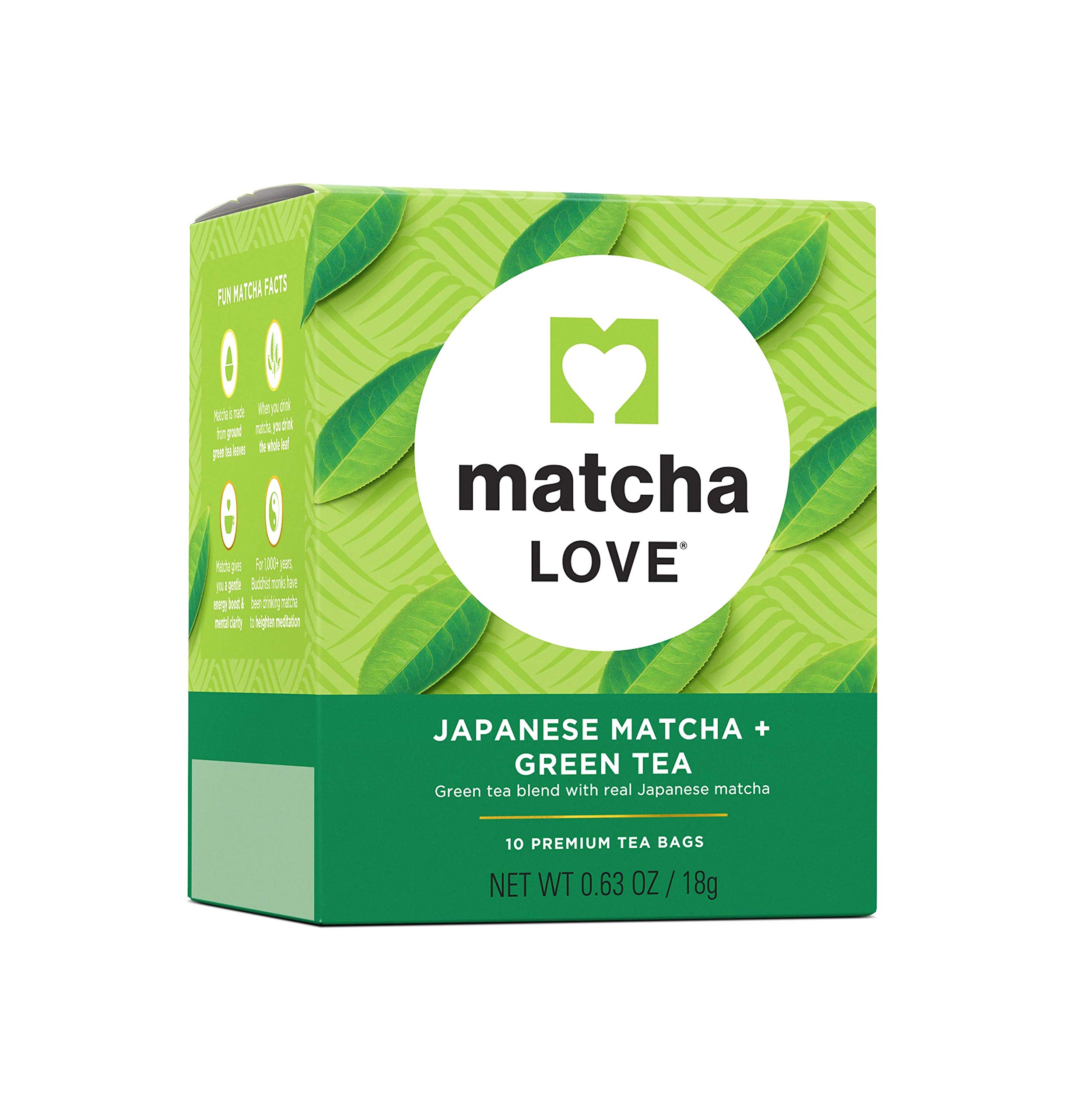 Matcha Love Premium Japanese Matcha + Green Tea Bags, (Pack of 10), 10 Count, 100 Teabags Total