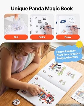 VEVOR Button Maker Machine, 32mm/1.25 inch Button Maker with 500pcs Button Parts, Ergonomic Arc Handle Punch Press Kit, Pin Maker with Panda Magic Book, for Children DIY Gifts and Christmas