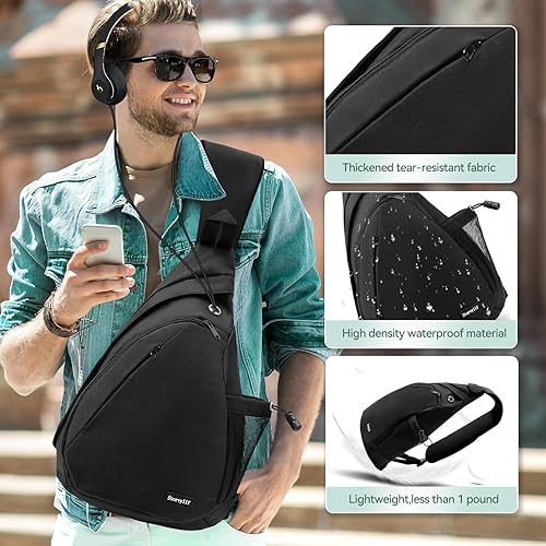Miniatura 2 de Mochila para hombre, mochila grande impermeable, con una correa para hombre, con bolsa para teléfono para trabajar y viajar, Negro -, Ocio