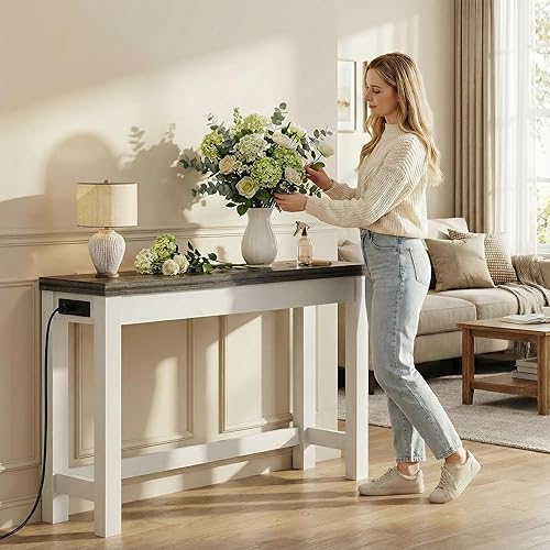 Miniatura 4 de Cyclysio Mesas de consola de 47 pulgadas para entrada, mesas de consola estrechas para sala de estar, mesa detrás del sofá, mesa de pasillo de Gris