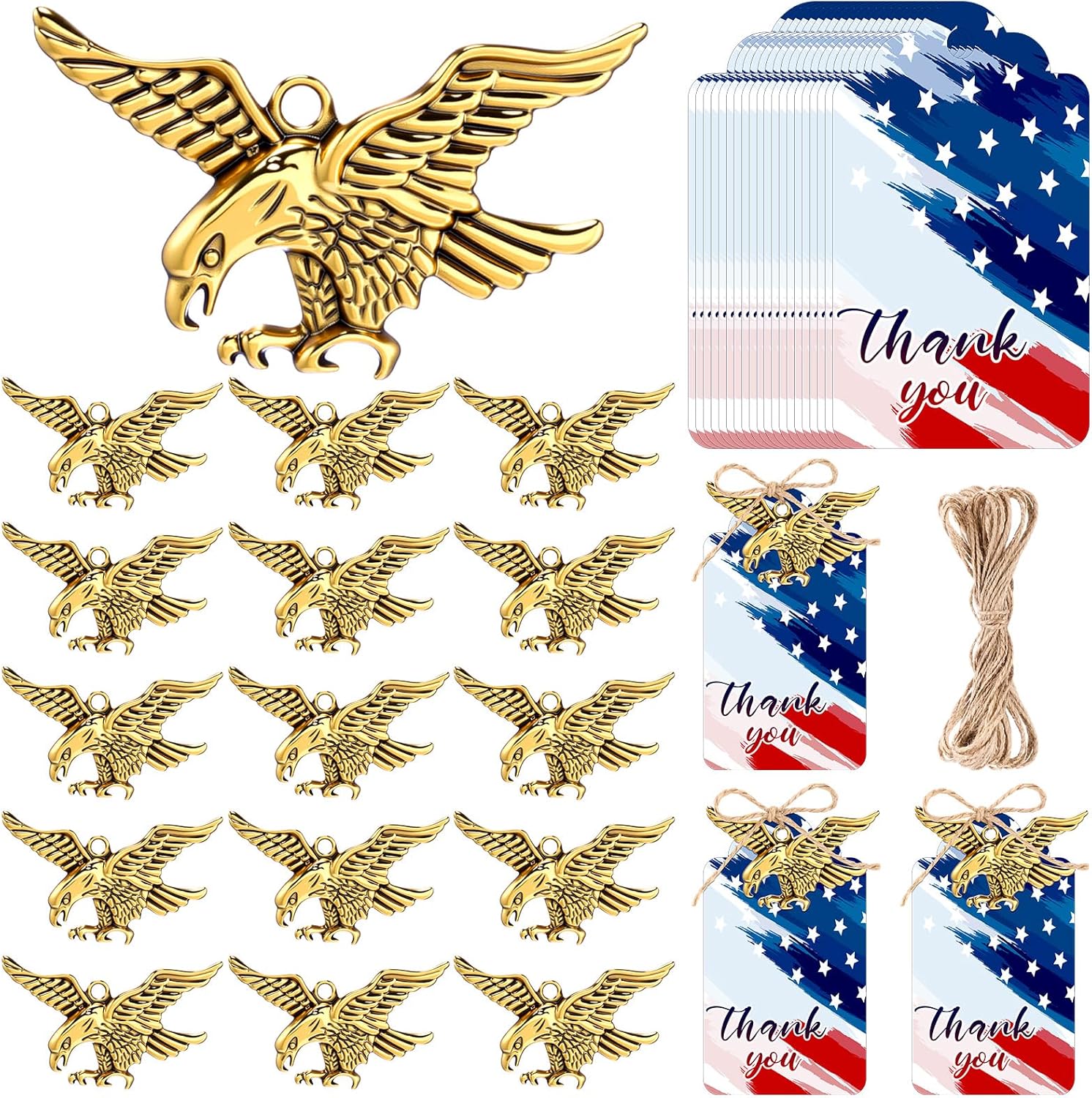 40 Sets Memorial Day Gifts Eagle Pendant Keychains with Thank You Cards USA Patriotic Party Favors Decorations for Veteran Military Retirements 250 Anniversary Supplies Souvenirs