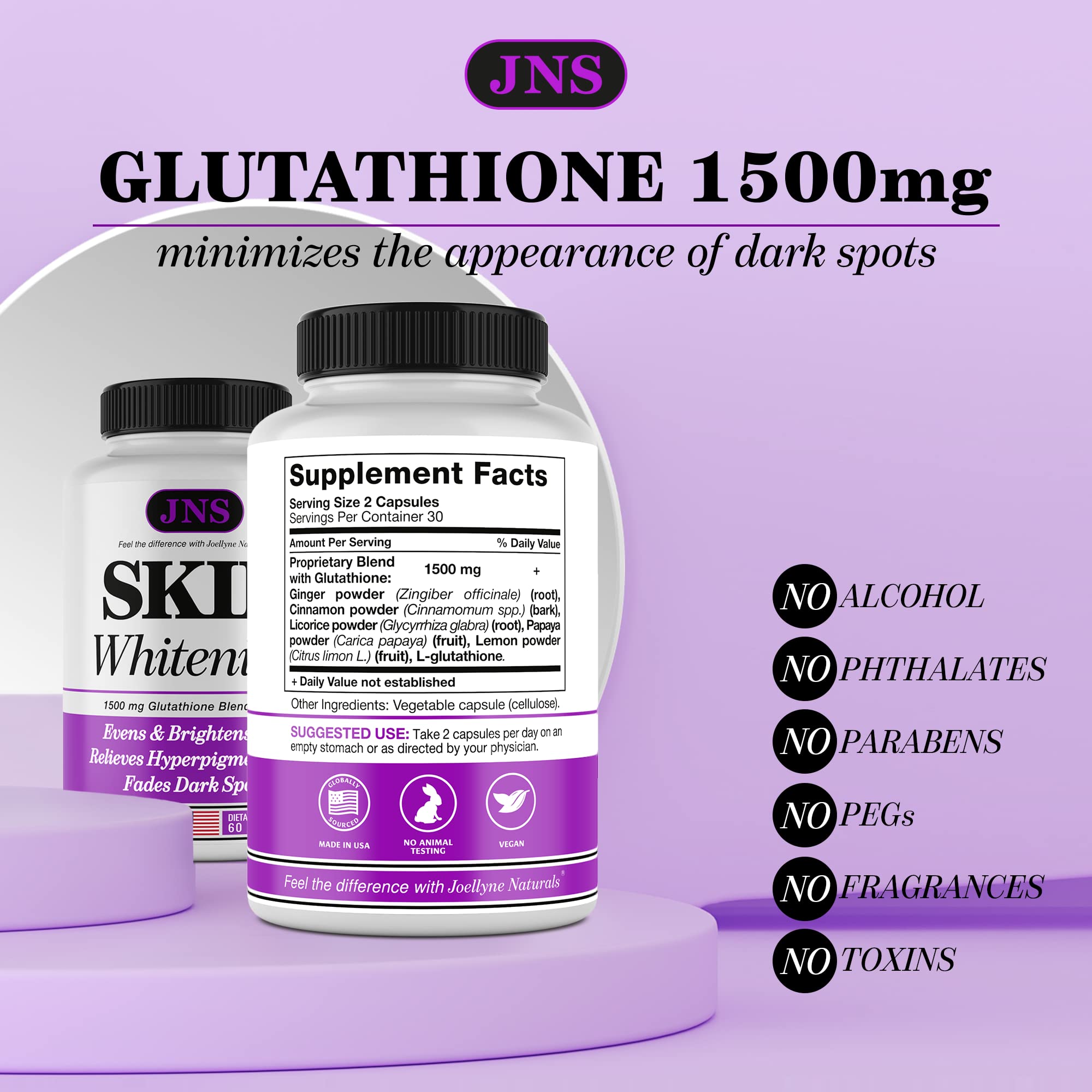 jns glutathione JOELLYNE NATURALS Glutathione Pills - Made in USA Glutathione Supplement -  Skin Beauty - Dark Spots, Melasma, Acne Scar Remover, Hyperpigmentation  Treatment
