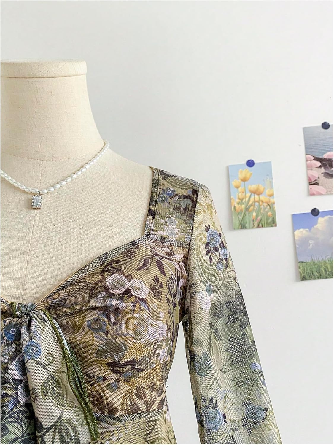 Milumia Women's Sweetheart Neck Long Bell Sleeve Shirt Top Tie Front Ruffle Hem Babydoll Tops - Image 4