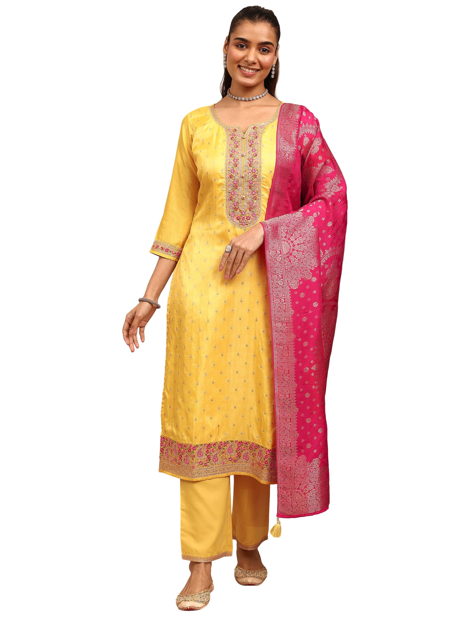 Embroidered Silk Blend Straight Kurta With Trousers and Dupatta | ethnic wear | bridal suit | wedding dress | occasion wear-image-28