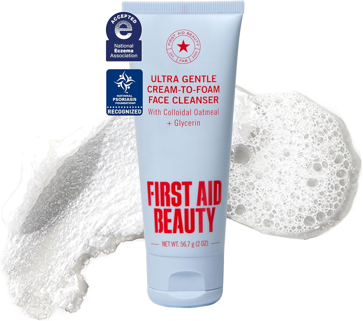 Ultra Gentle Cream-to-Foam Facial Cleanser,Makeup Removing Face Wash with Colloidal Oatmeal & Glycerin, Sensitive & Acne-Prone Skin