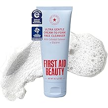 First Aid Beauty Ultra Gentle Cream-to-Foam Pure Facial Cleanser   Makeup Removing Face Cleanser - Face Wash with Colloidal Oatmeal & Glycerin, for Sensitive, Acne & Blemish-Prone Skin, 2 oz