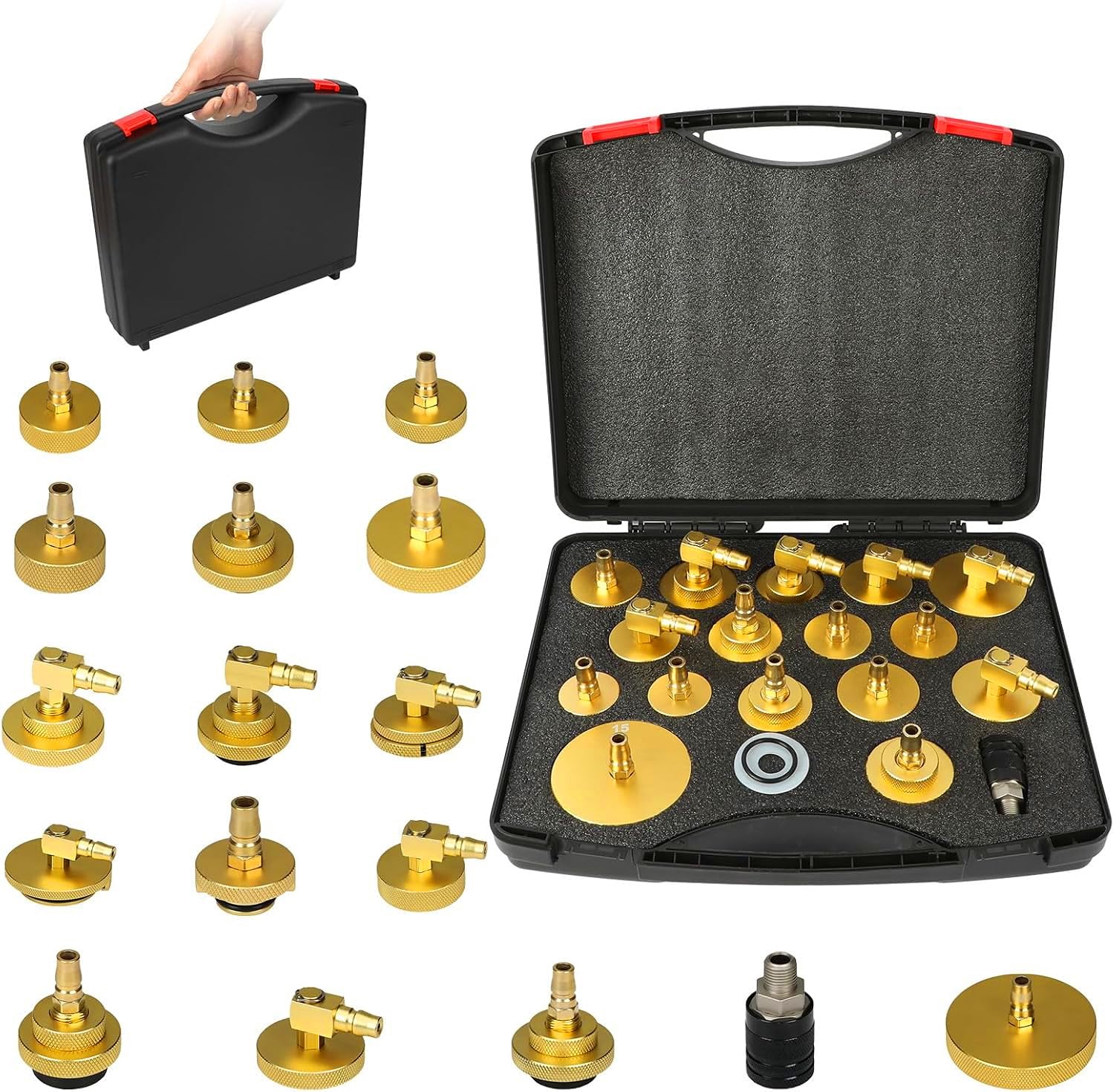 OURANTOOLS Brake Bleeder Kit - 17PCS Master Cylinder Bleeding Kit Tool with Quick Connector for Honda, Toyota & Most Vehicles - Brake Fluid Bleeding & Refill