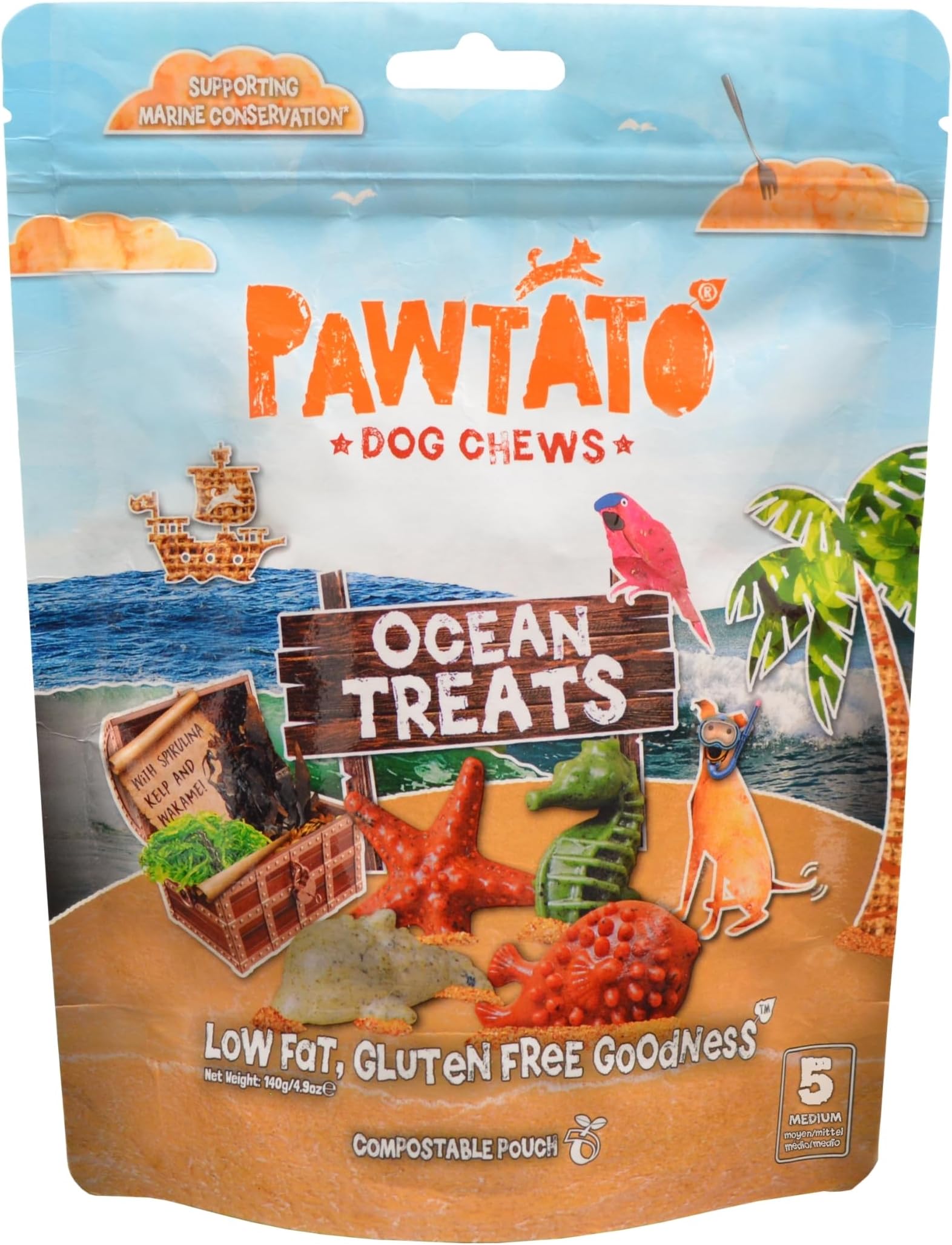 Ocean Medium Treats (1 x 140g) – Vegan Sea-Animal Dog Chews, Hypoallergenic Sweet-Potato & Pea Based – Wheat-Free, Grain-Free & Soya-Free