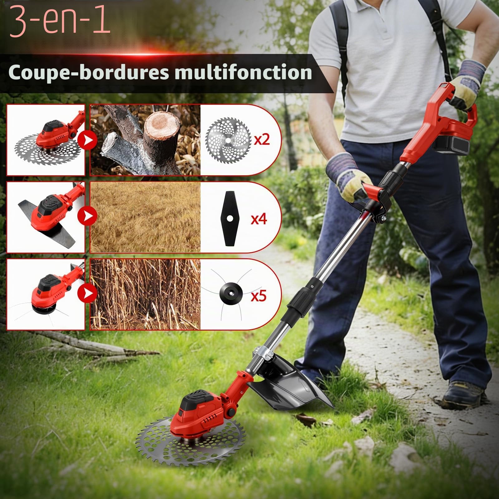 Débroussailleuse Électrique sans Fil pour Makita Batterie, Coupe Bordure avec Manche télescopique de 100 à 140 cm (Largeur de Coupe 24 cm, 25000 TR/Min) pour la pelouse et Le Jardin