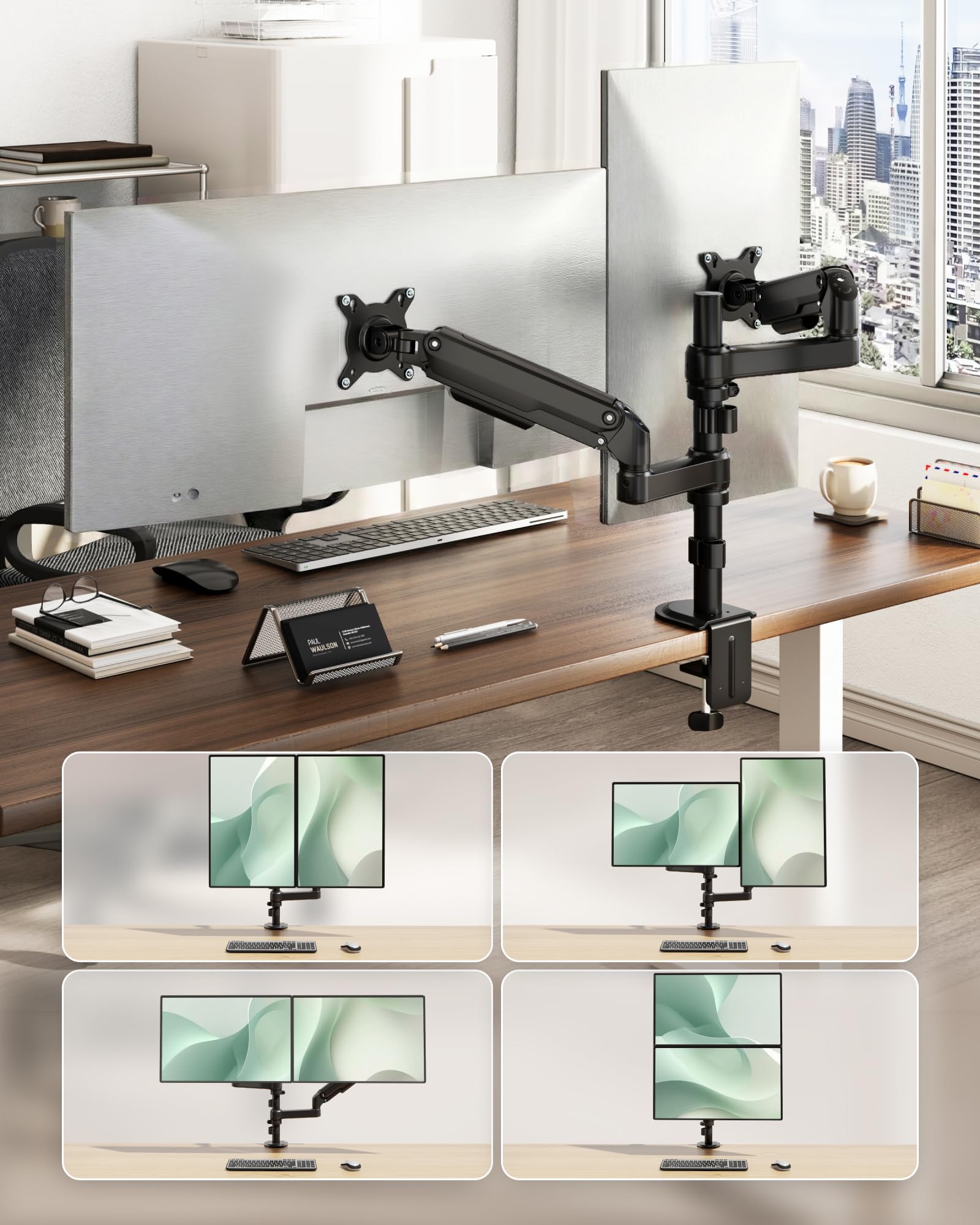 monTEK Doppel Monitor Halterung 17–32 Zoll, bis 9 kg pro Arm | VESA 75x75/100x100 mm,vertikale & parallele Bildschirmhalterung, schwenk- & rotationsfähig Monitor Halterung 2 Monitore