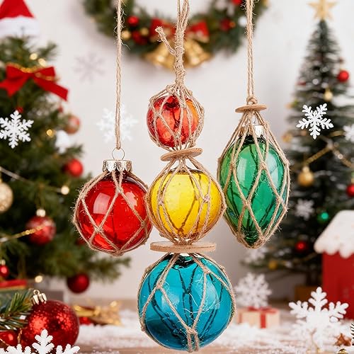 Miniatura 2 de Decoración costera de playa, decoración náutica con flotadores de pesca de cristal, bolas de boya de vidrio aguamarina de 3 pulgadas, 4 pulgadas,