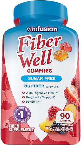 Vitafusion Fiber Well Suplemento de fibra sin azúcar y vitaminas gomosas para adultos para hombres