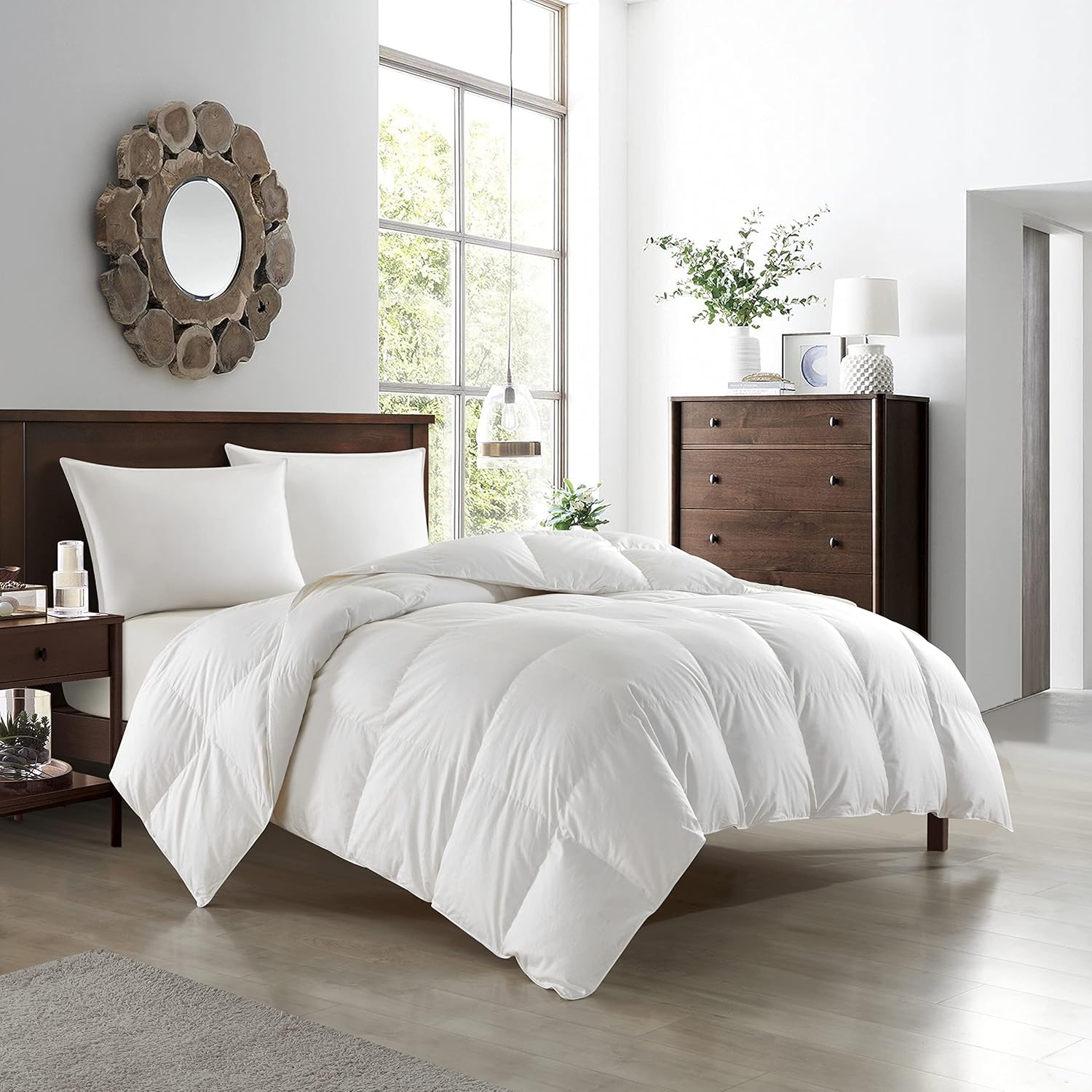 New York & Company Gianna Comforter Cotton Shell Box Stitched Design Heavy White Duck Down Filling, Queen, White