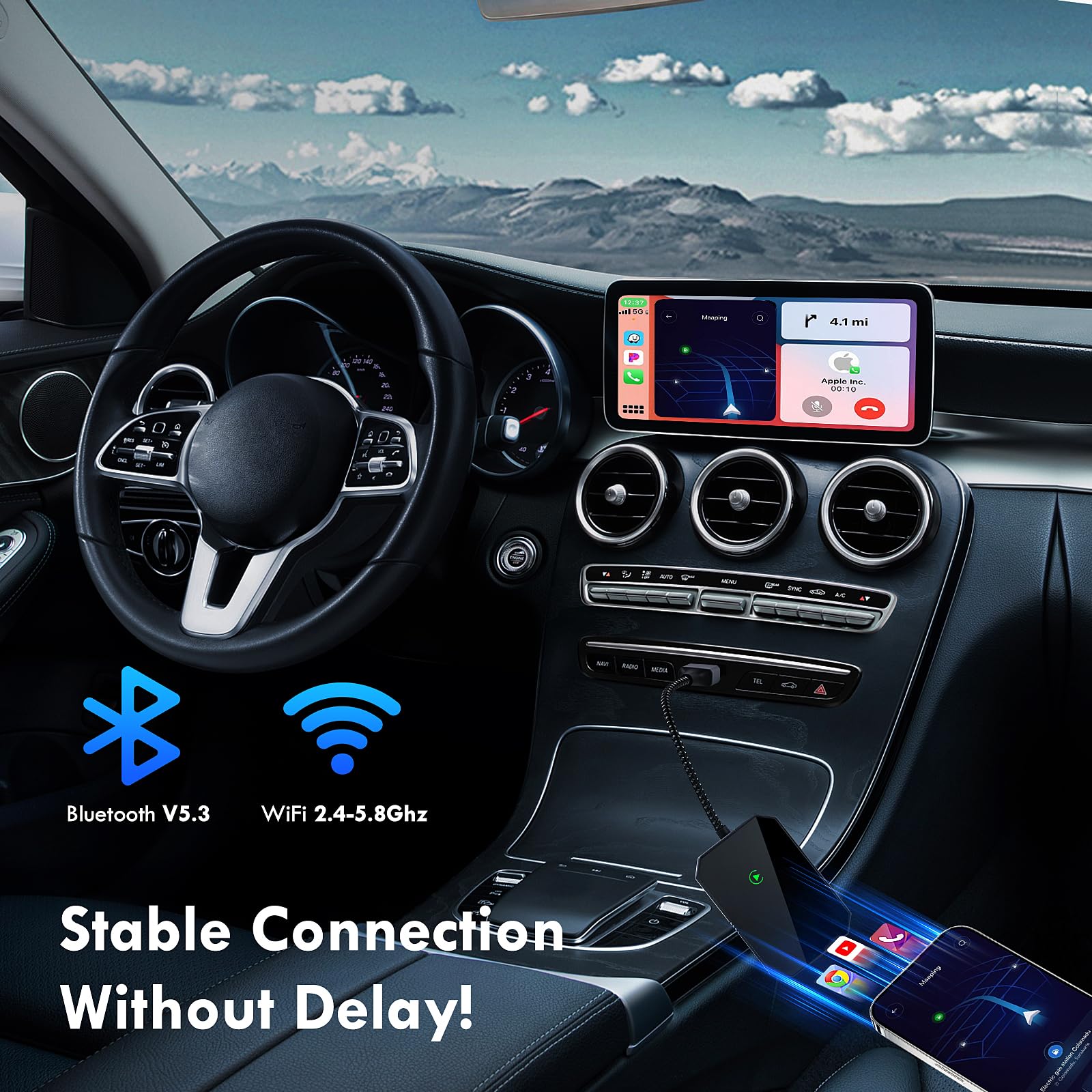 Adattatore Wireless CarPlay per iOS, Adattatore Wireless i-Phone Auto Converte CarPlay Cablato in Wireless, Plug and Play, USB C a A Dongle Wireless CarPlay Adatto per il 90% delle Auto
