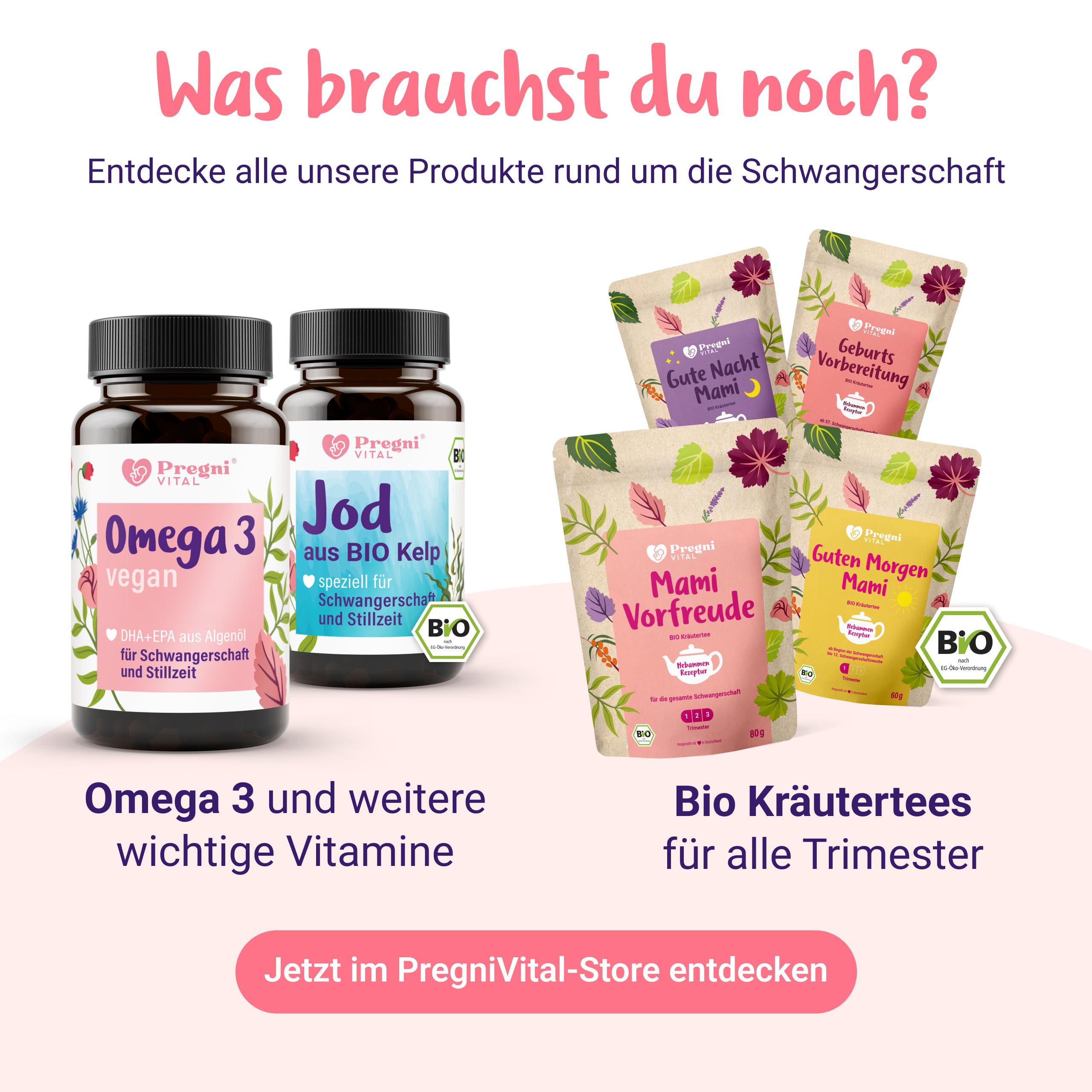 PregniVital Phase 1 Schwangerschaftsvitamine 1. Trimester bis 12. SSW – Folsäure Schwangerschaft, Kinderwunsch Vitamine, Cholin Schwangerschaft - 30 Tabletten