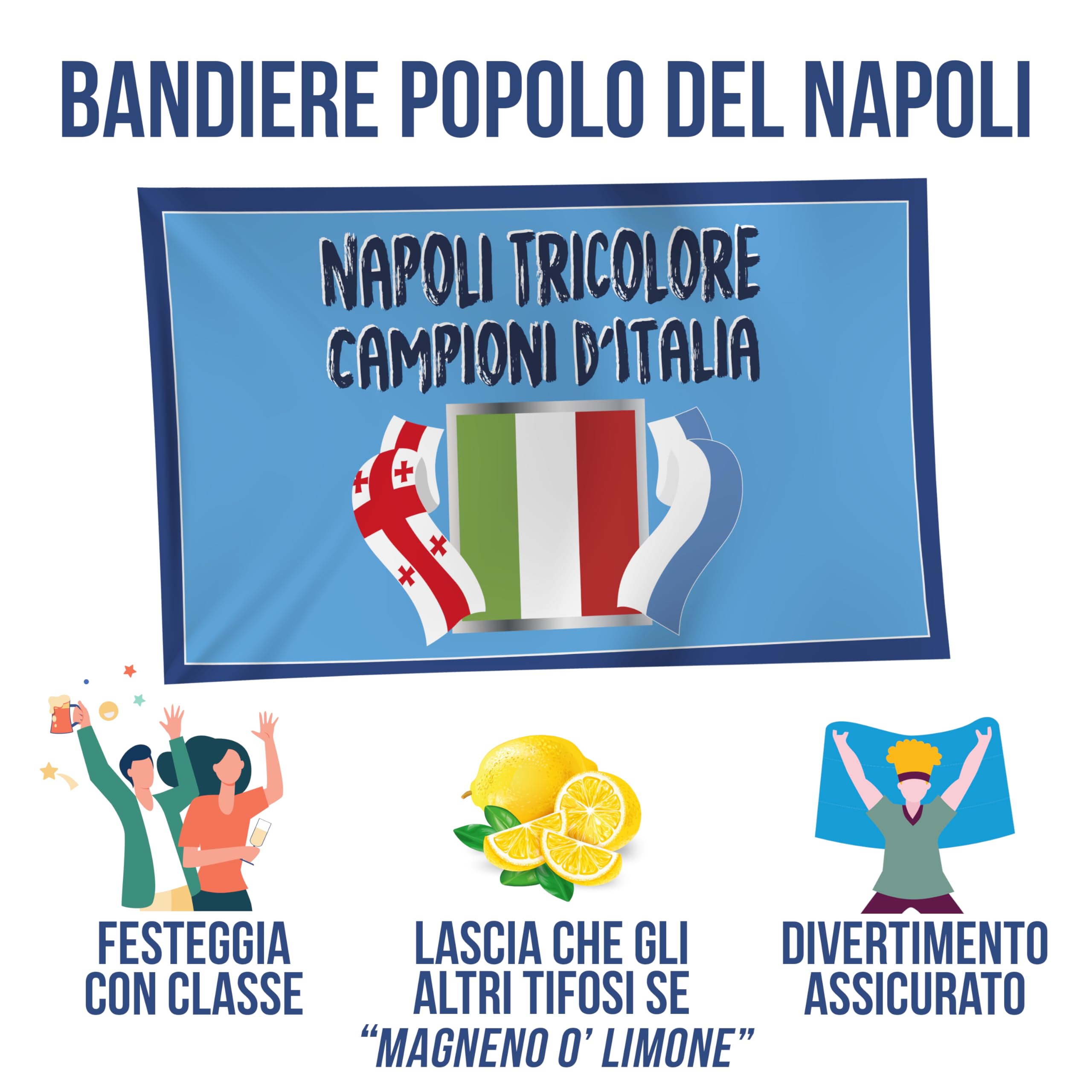 Bandiera Popolo di Napoli 2025 90x150 cm Gadget 4° Tricolore Regalo Tifoso Calcio