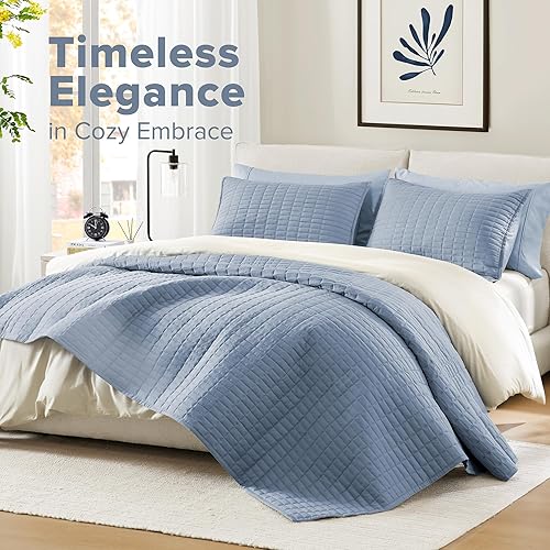 Miniatura 2 de Comfort Spaces - Juego de colcha extra grande azul para cama King de 120"x118", colcha acolchada de microfibra ligera para verano, suave con