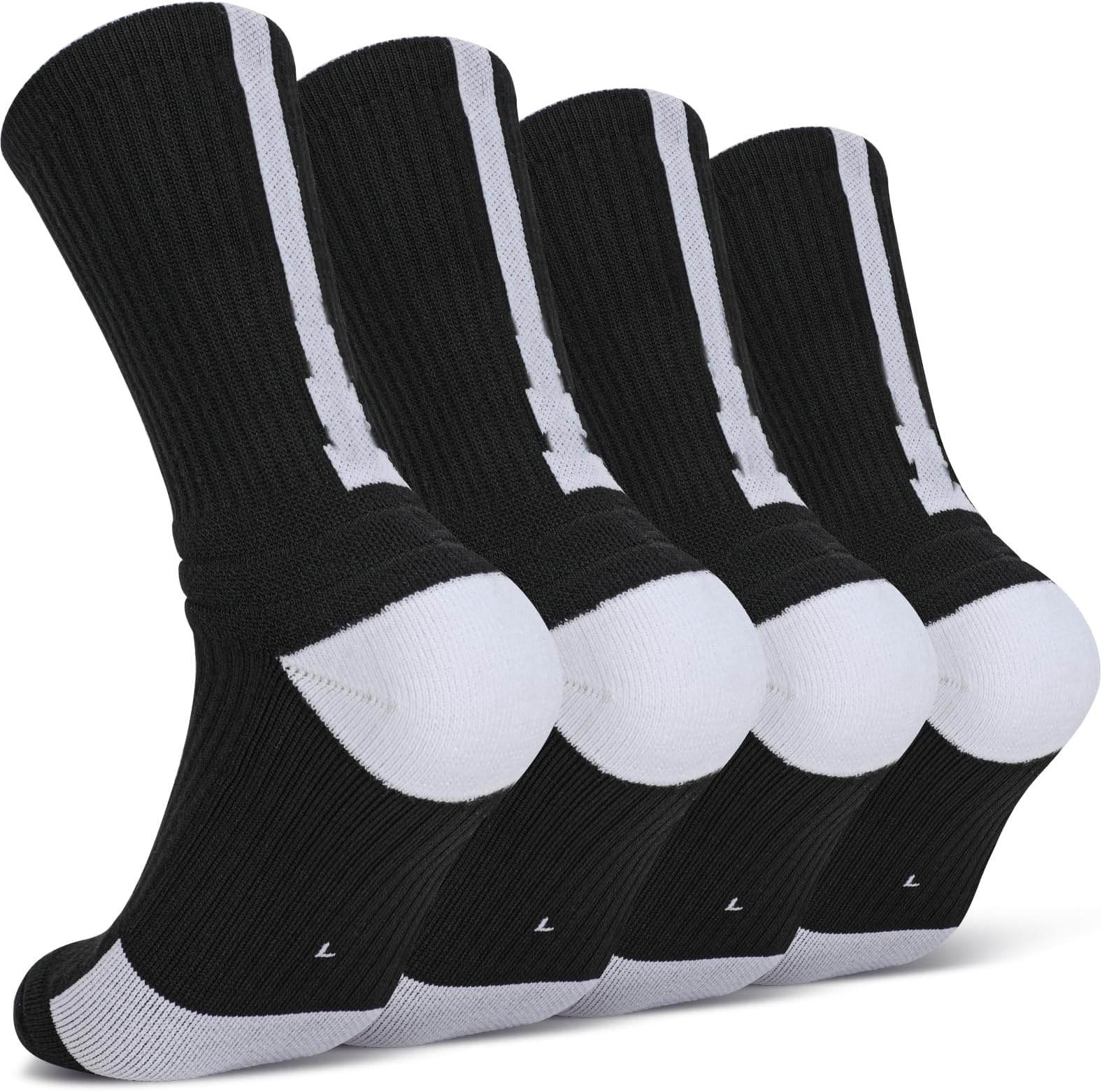 Men Basketball Socks, 4 Pack Cushion Performance Crew Athletic Socks for Adult & Youth Kids
