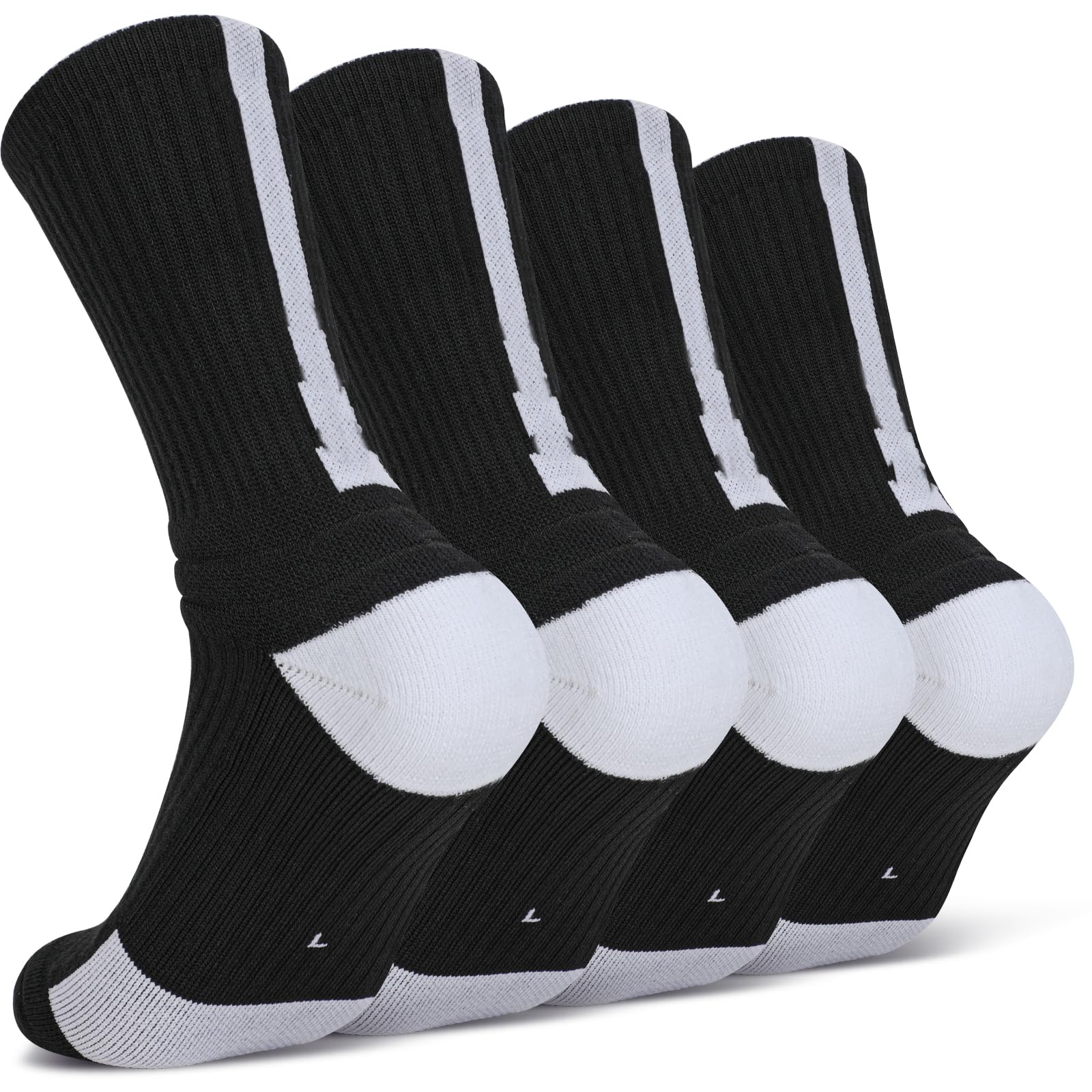 Finerview Men Basketball Socks, 4 Pack Cushion Performance Crew Athletic Socks for Adult & Youth Kids