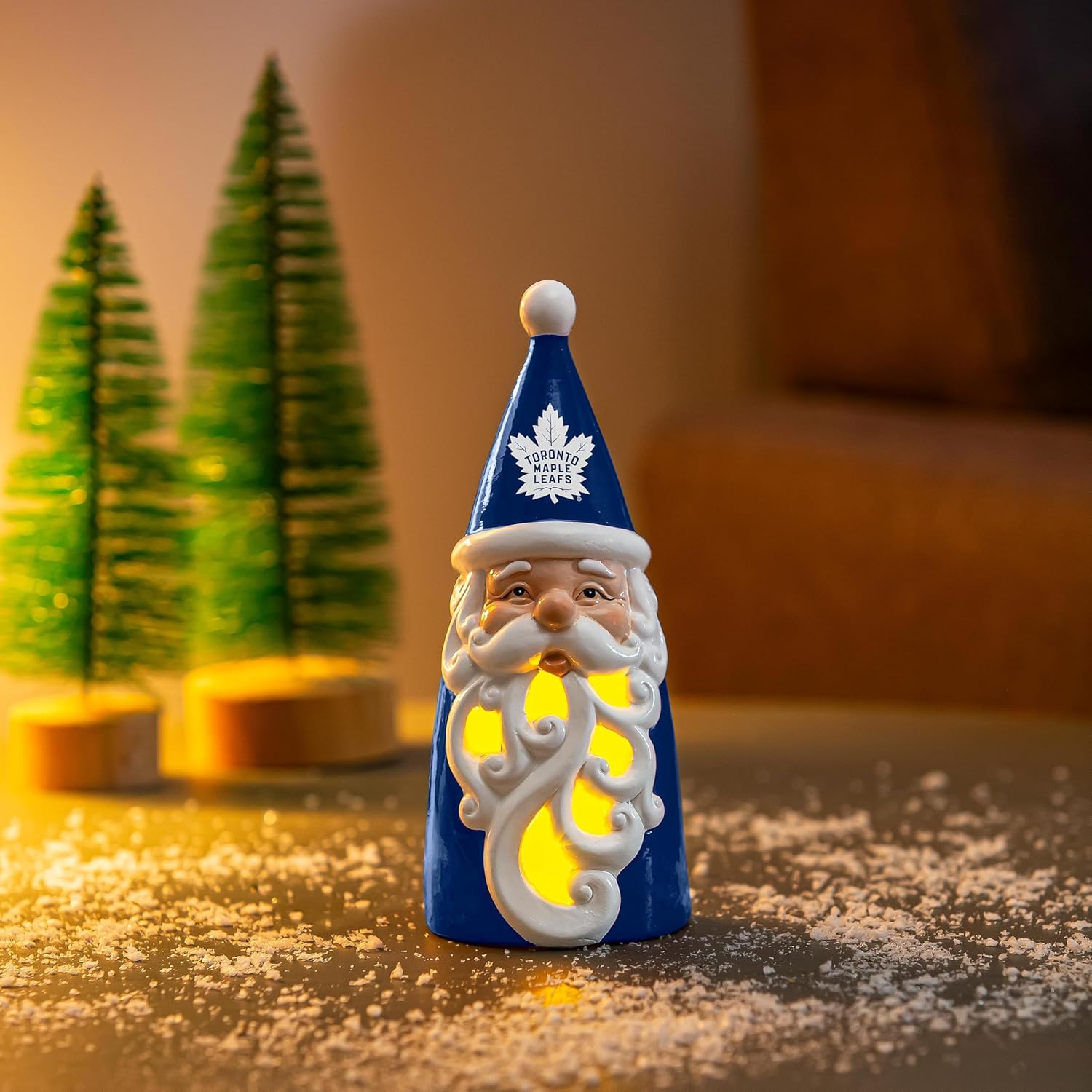 Team Sports America NHL Toronto Maple Leafs Lighted Santa Figurine Ornaments, 8" LED Tabletop Decoration, Resin Holiday Statuary, Indoor Christmas Décor & Gift for Hockey Fans