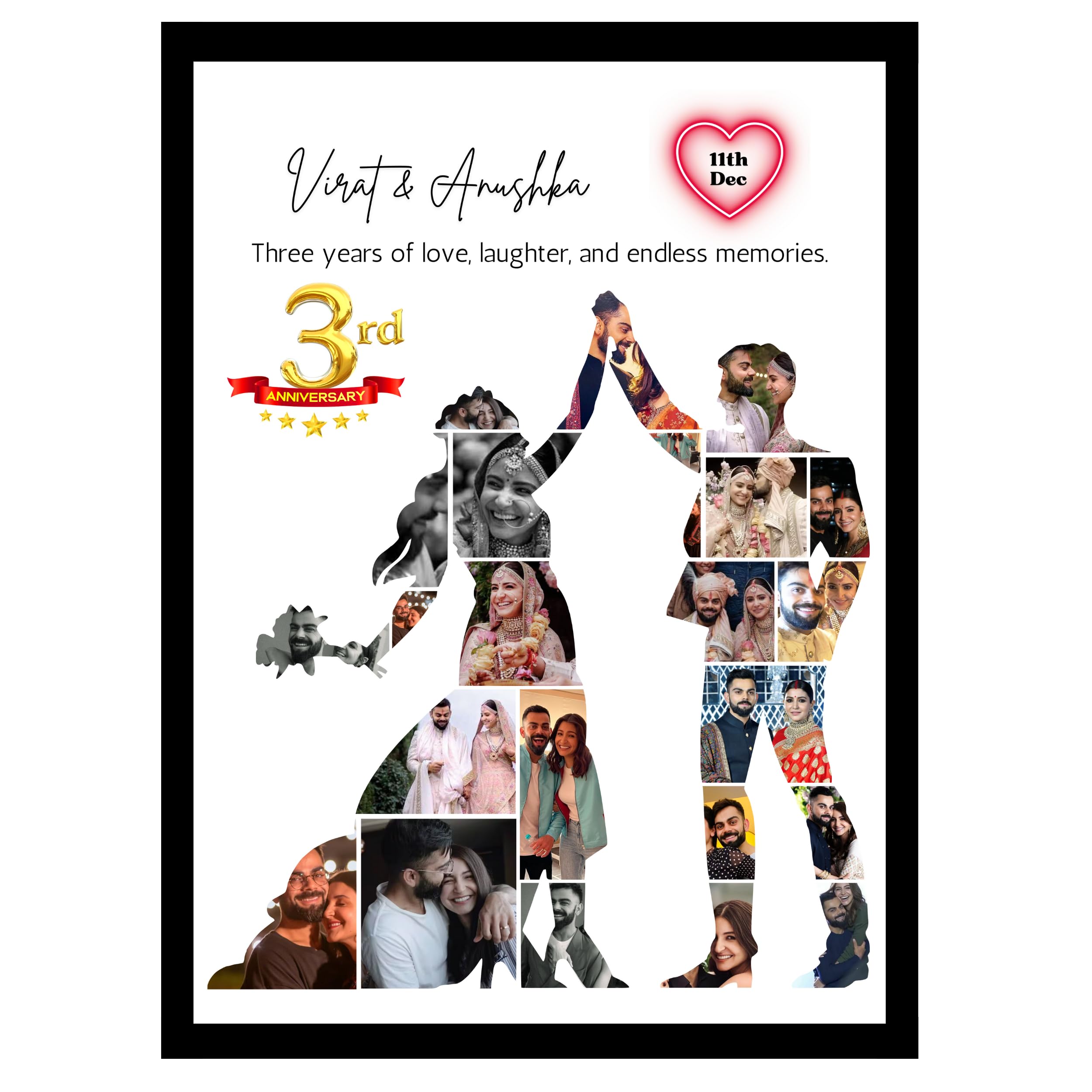 Kayas Collection Personalized Picture Frame for Wedding, Capture up to 20-24 Photos, Collage Photo Frame, Elegant Synthetic Frame, Customizable Font Style, Wall Mount