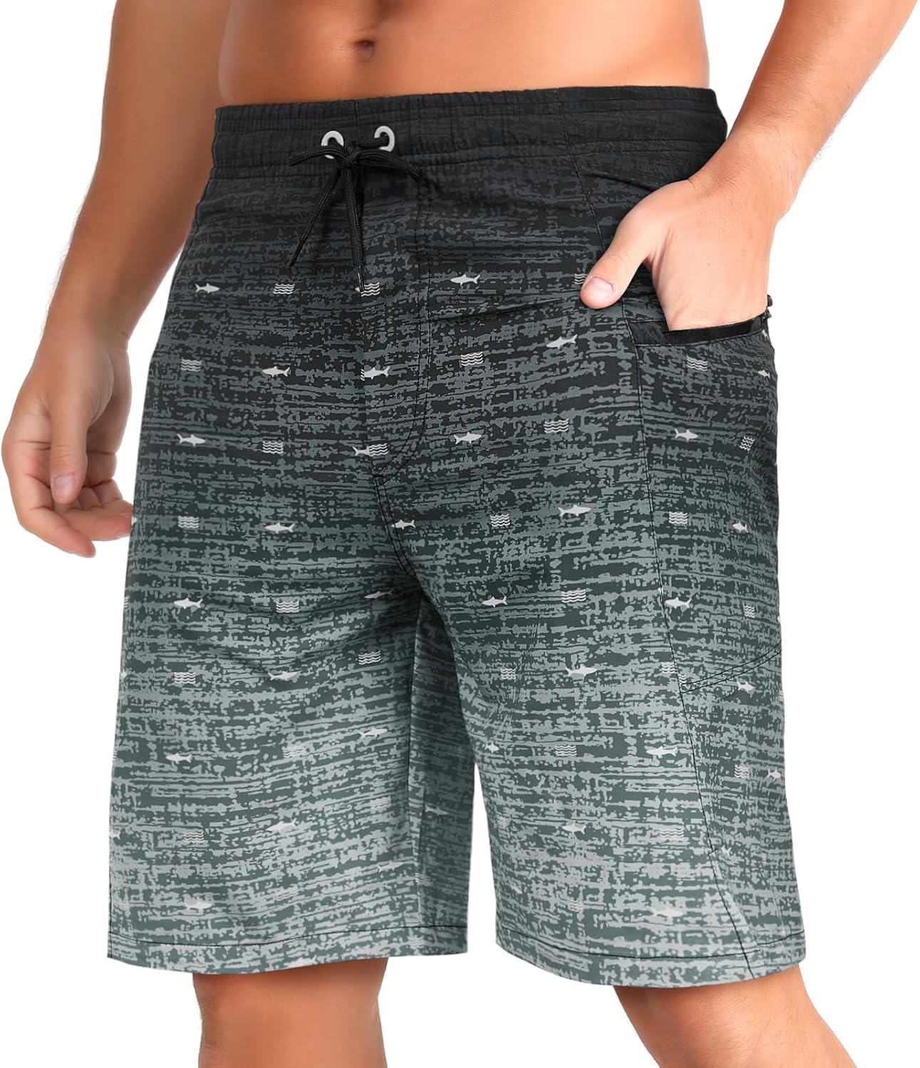 zeetoo Mens Swim Trunks with Compression Liner 9" Inseam Quick Dry Swim Shorts with Zipper Pockets Bathing Suit - Image 3