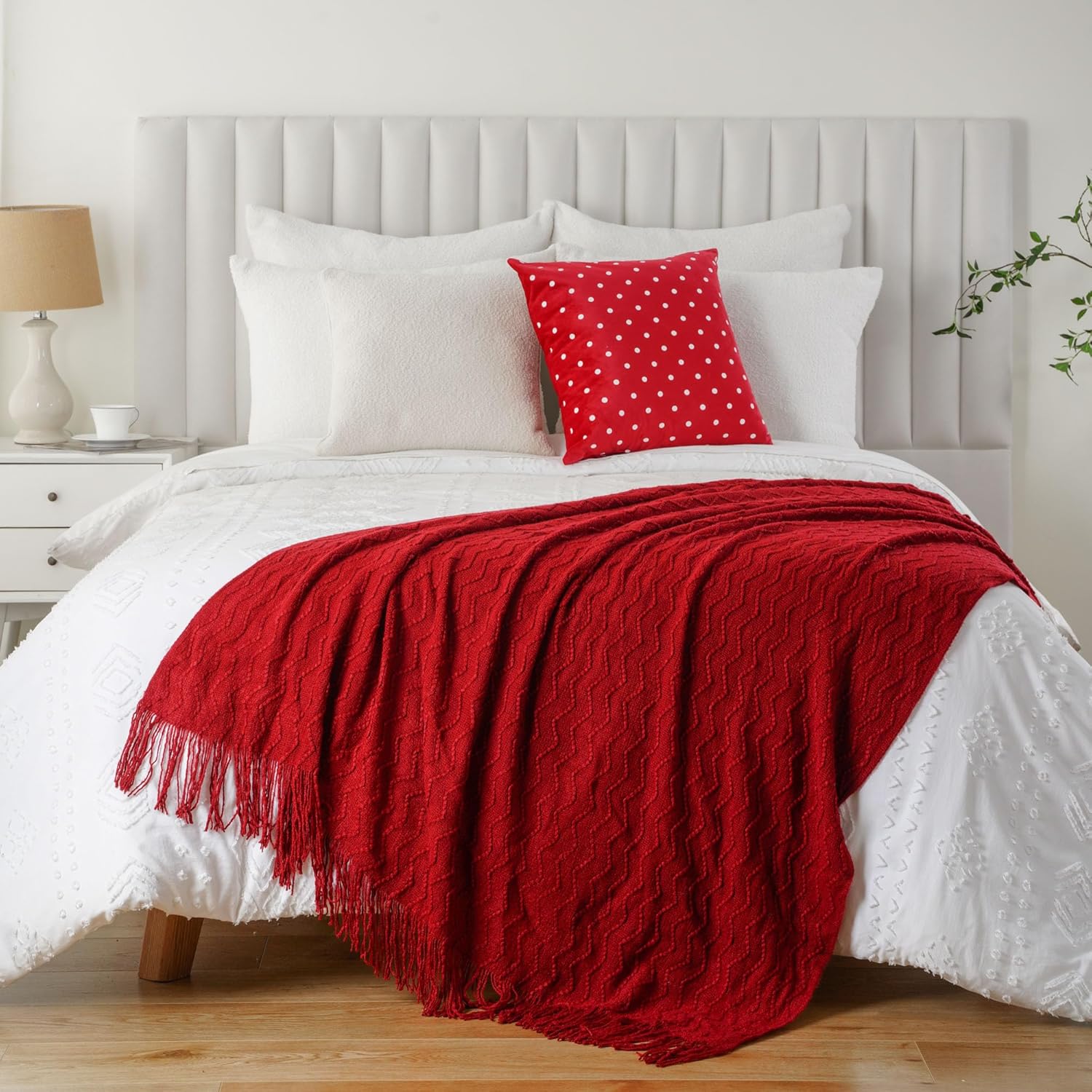 BATTILO HOME Christmas Red Throw Blanket for Couch, Textured Soft Burgundy Throw Blankets, Decorative Knitted Red Blanket for Sofa Bed Living Room, 50"x60" - Image 5