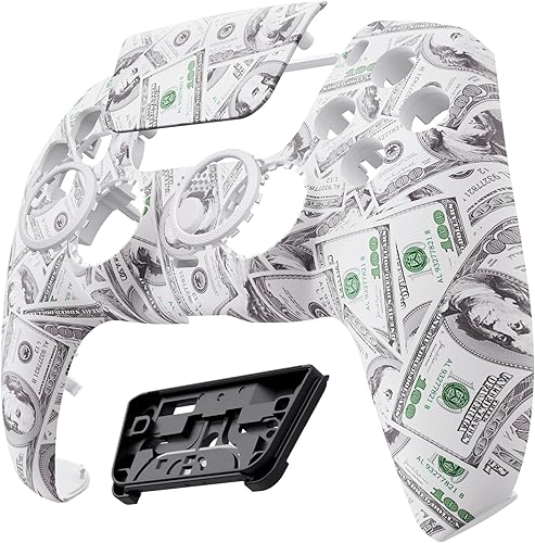 Vista 4 de eXtremeRate Luna Redesigned Front Shell Touchpad Compatible with ps5 Controller BDM-010 020 030 040 050, The 100 Cash Money Replacement Faceplate