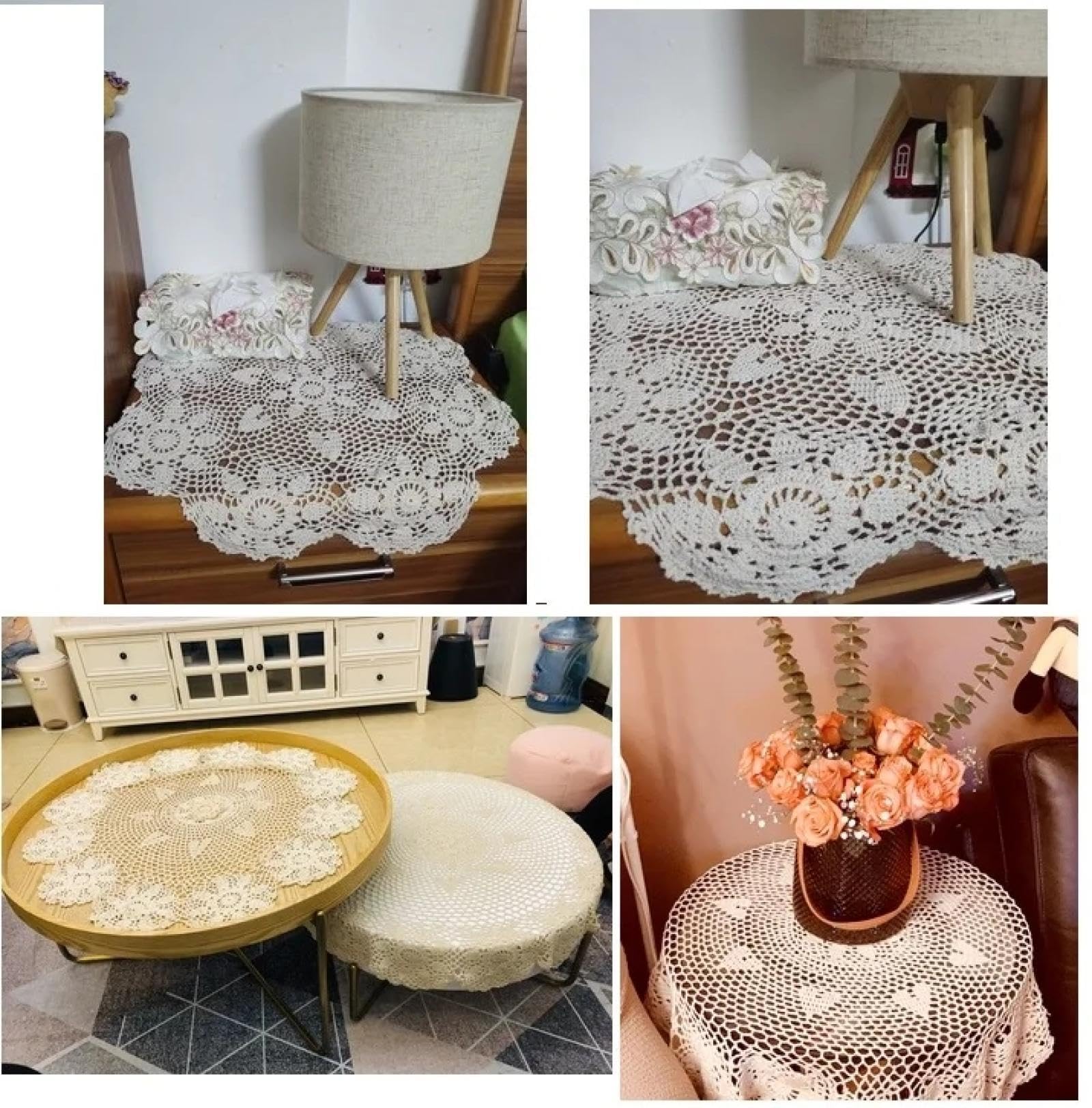 Runde handgefertigte Tischdecke mit Blumen, gehäkelt, für Küche, Kaffee, Tee, Party, Heimdekoration, 160 cm, Beige