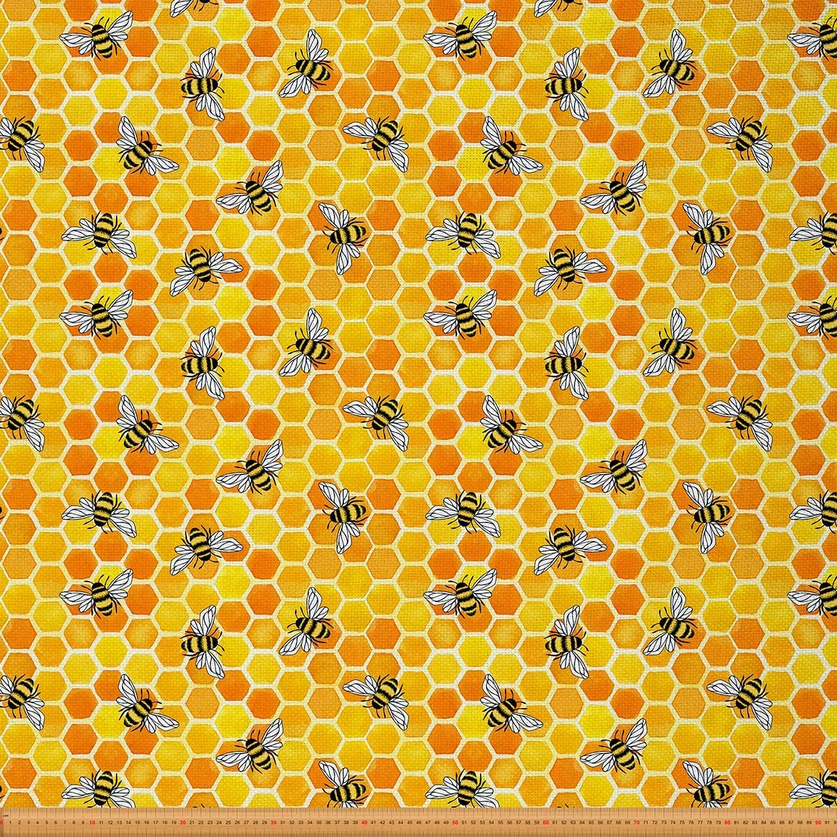 Bees and Flowers Upholstery Fabric by The Yard,Garden Cute Bee Honeycomb Outdoor Fabric by The Yard,Hexagon Fabric for Upholstery and Home DIY Project,1 Yard,(L92*W150cm) Orange
