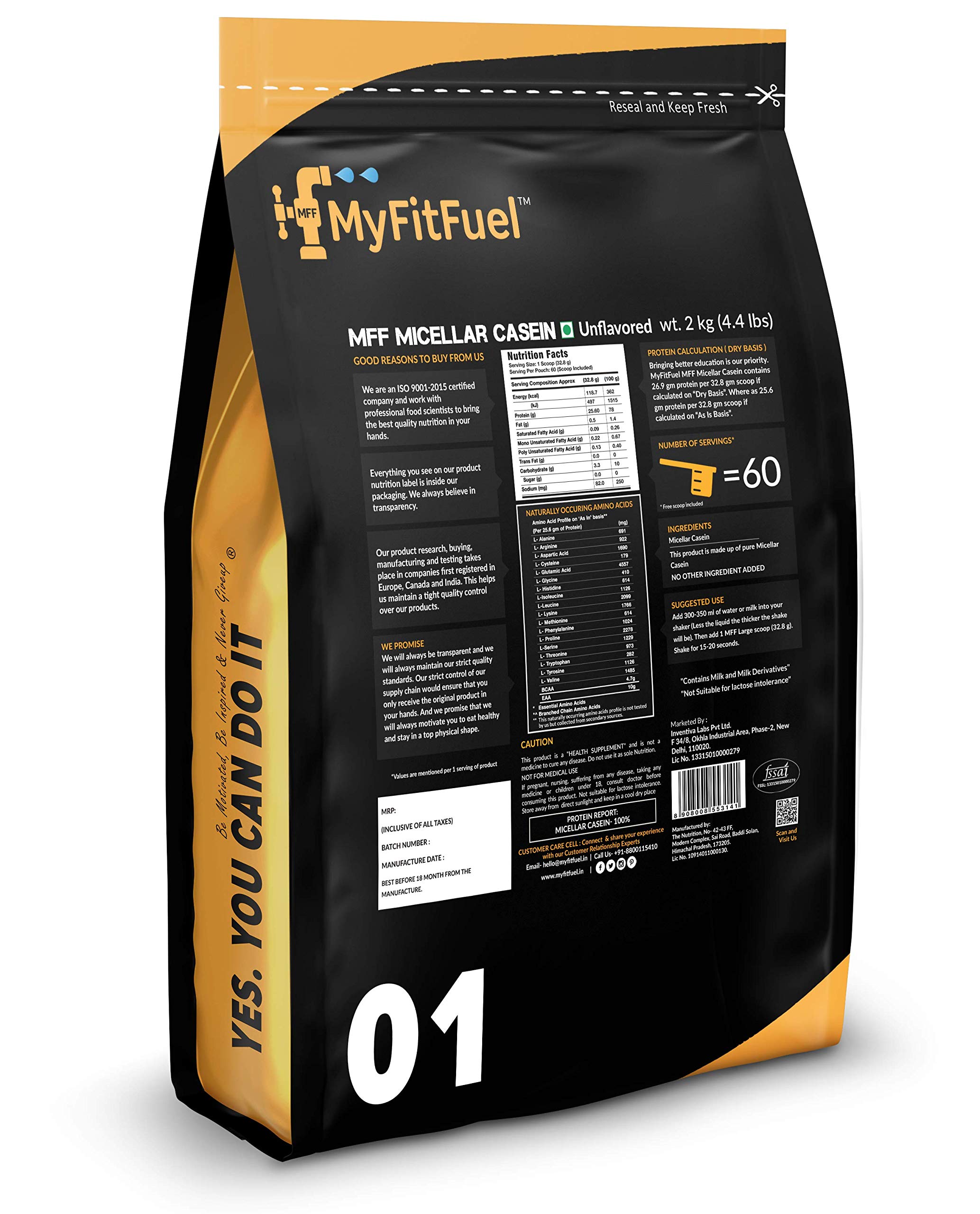 MyFitFuel Micellar Casein Protein Powder | 2 kg, 60 Servings (Unflavoured) | Slow Release Protein - Image 7 thumbnail