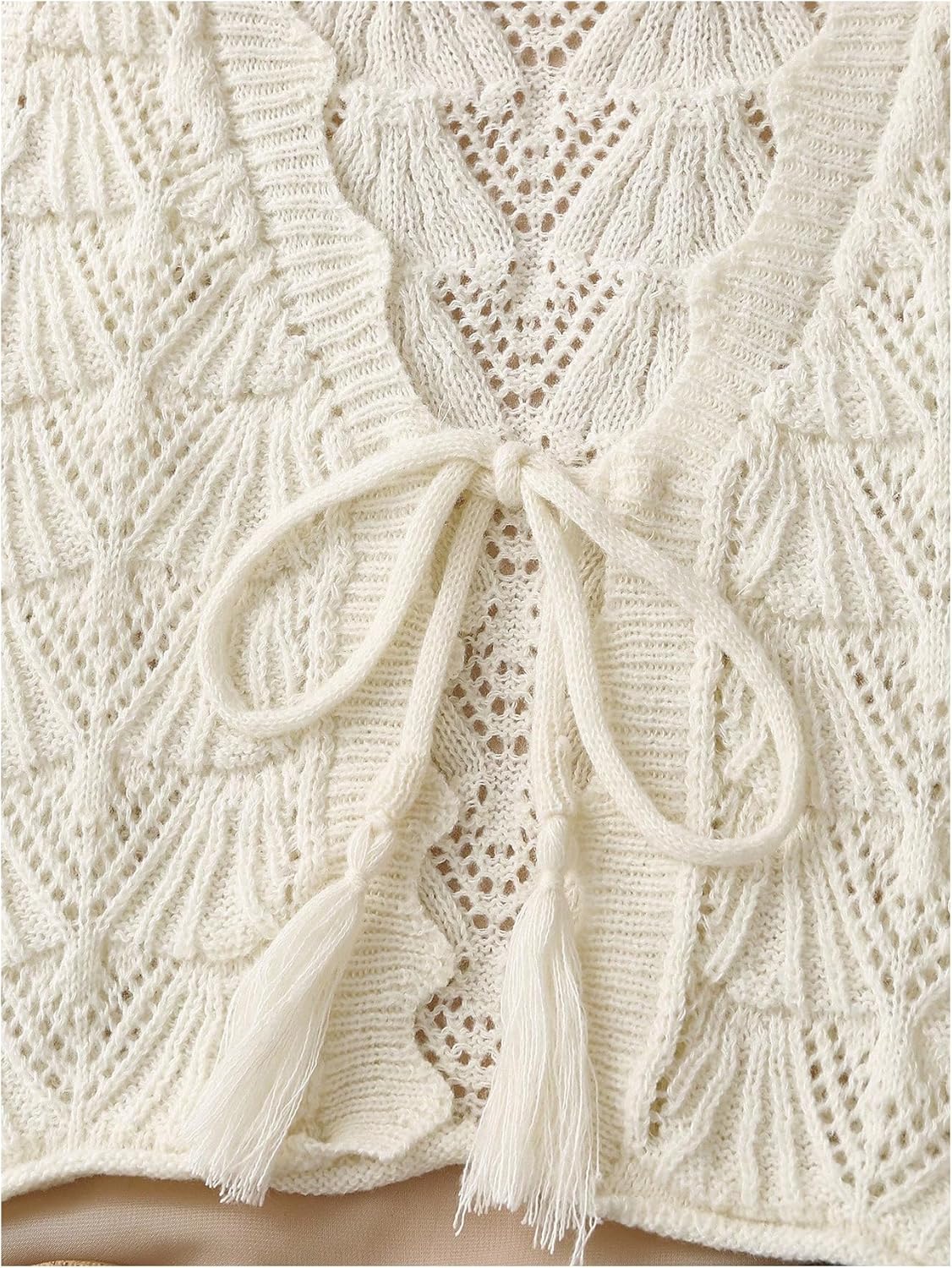 Verdusa Women's Crochet Sweater Vest Vacation Bow Tie Sleeveless Knit Tops - Image 4