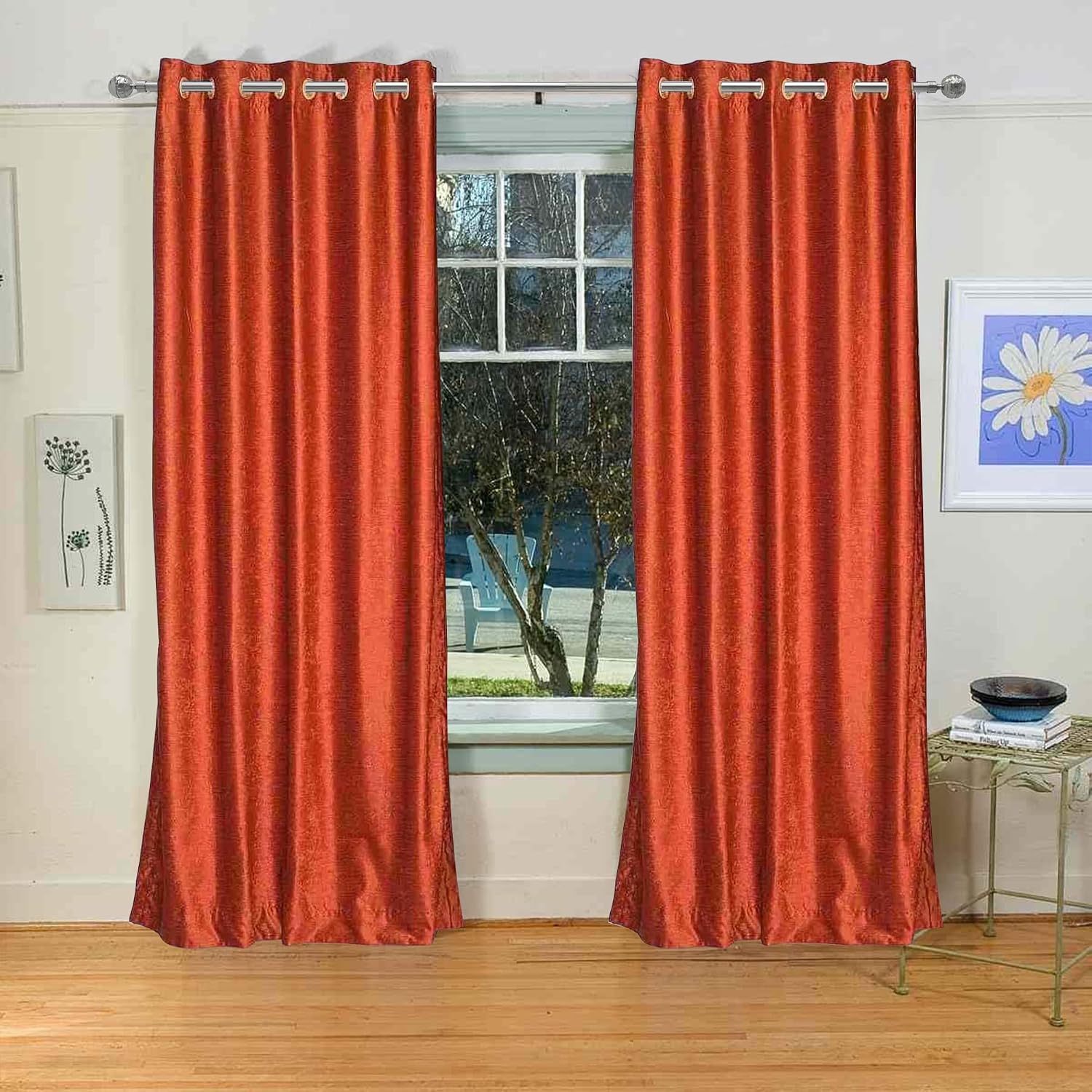 Indian Selections Handmade Rust Velvet Curtains, Ring Top Lined Curtains for Window & Door, 43" W X 24" L, It Gives Beauty & Privacy for Bedrooms, Dining Rooms & Living Rooms, Sold in Pair