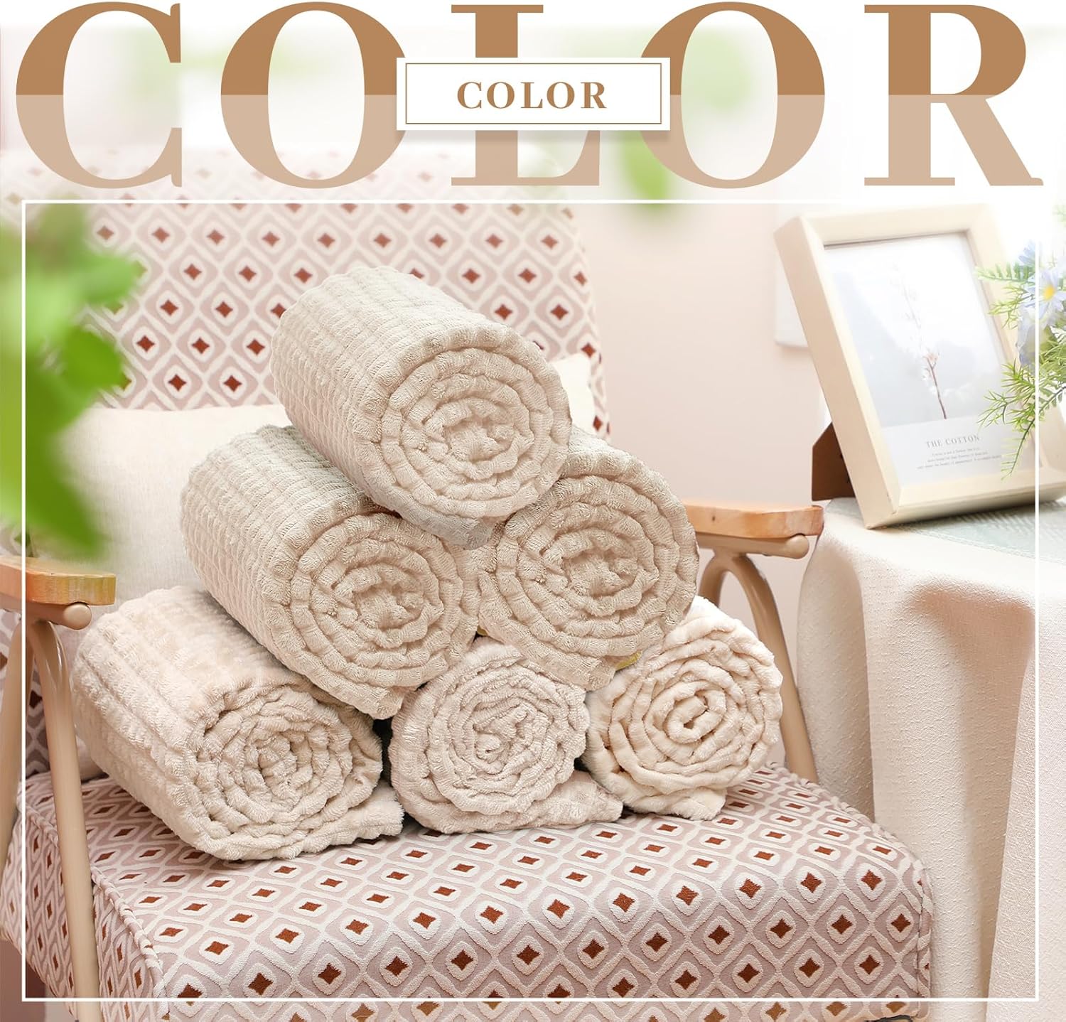 Buryeah 12 Pcs Flannel Fleece Throw Blanket Bulk 50 x 60 Inch Wedding Throw Blanket 3D Jacquard Grid Design Soft for Couch Sofa Chair Donation Homeless Gift (Ivory) - Image 5