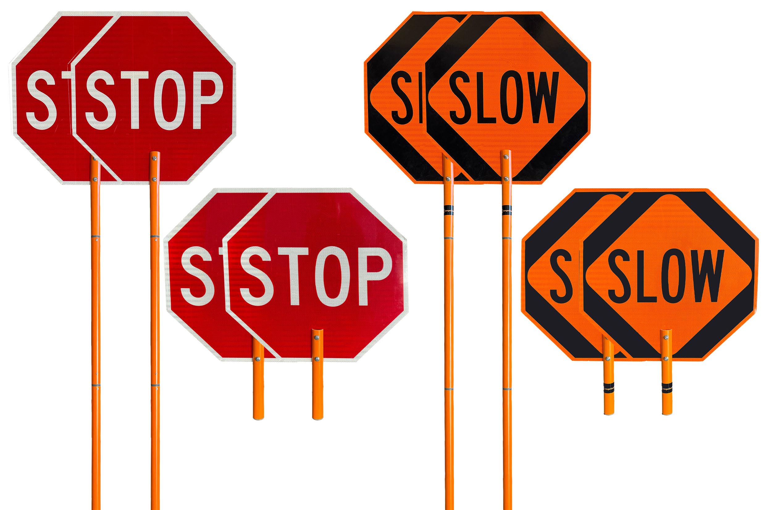OrangeGear® 24" Stop/Slow Paddle Aluminum High Intensity Reflective Sign w/72” Collapsible Fiberglass Orange Pole & Paddle Kit (2, 24")