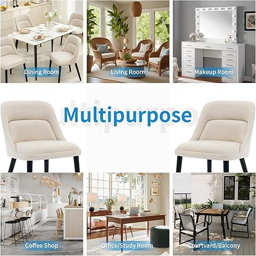 Miniatura 6 de GAOMON Juego de 2 sillas de comedor tapizadas, modernas sillas decorativas de tela de lino con patas de madera, cómodas sillas laterales para