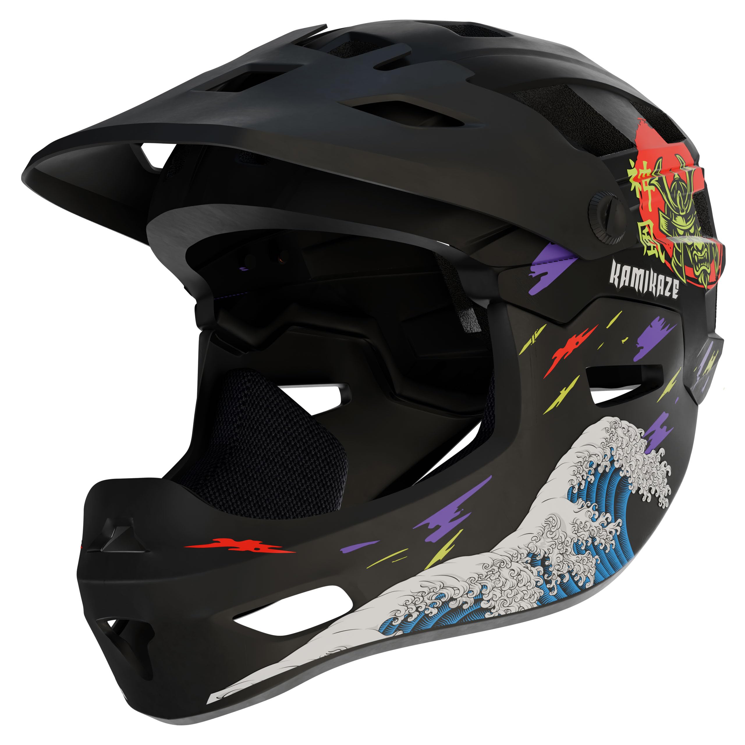 Kamikaze Ronin Wave Integralhelm Schwarz – Schutzhelm für Radfahren, Scooterfahren, Inlineskaten und Skateboarden, leicht, komfortabel und robust, Größen S, M und L