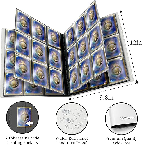 Miniatura 2 de Homotte Carpeta de tarjetas coleccionables de 9 bolsillos, carpeta de fútbol de béisbol de 360 bolsillos con carga lateral, tamaño estándar, álbum