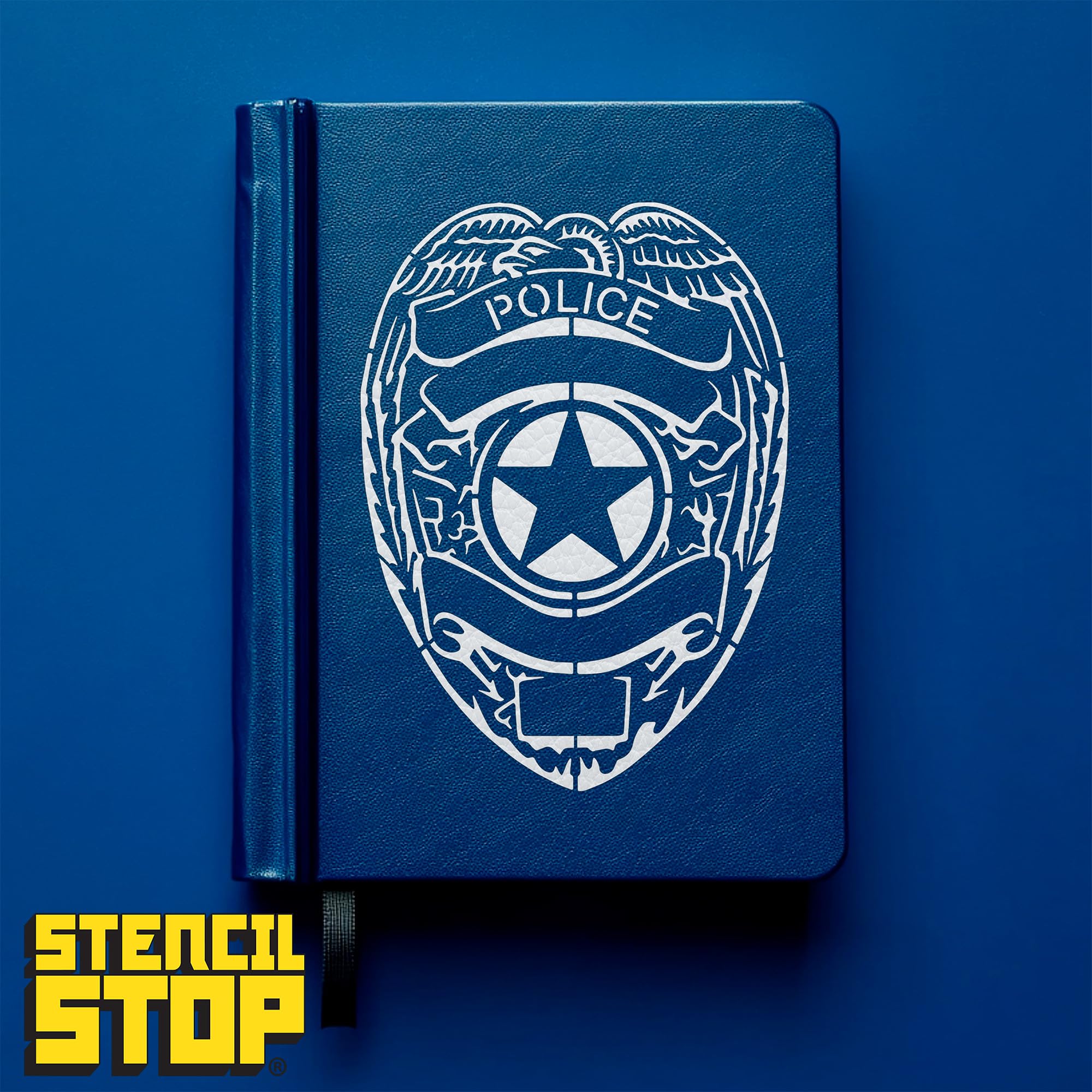 Stencil Stop Plantilla de insignia de policía, reutilizable para proyectos de bricolaje, pintura, dibujo, manualidades, plástico Mylar de 14 mm (44,5 x 61 cm)