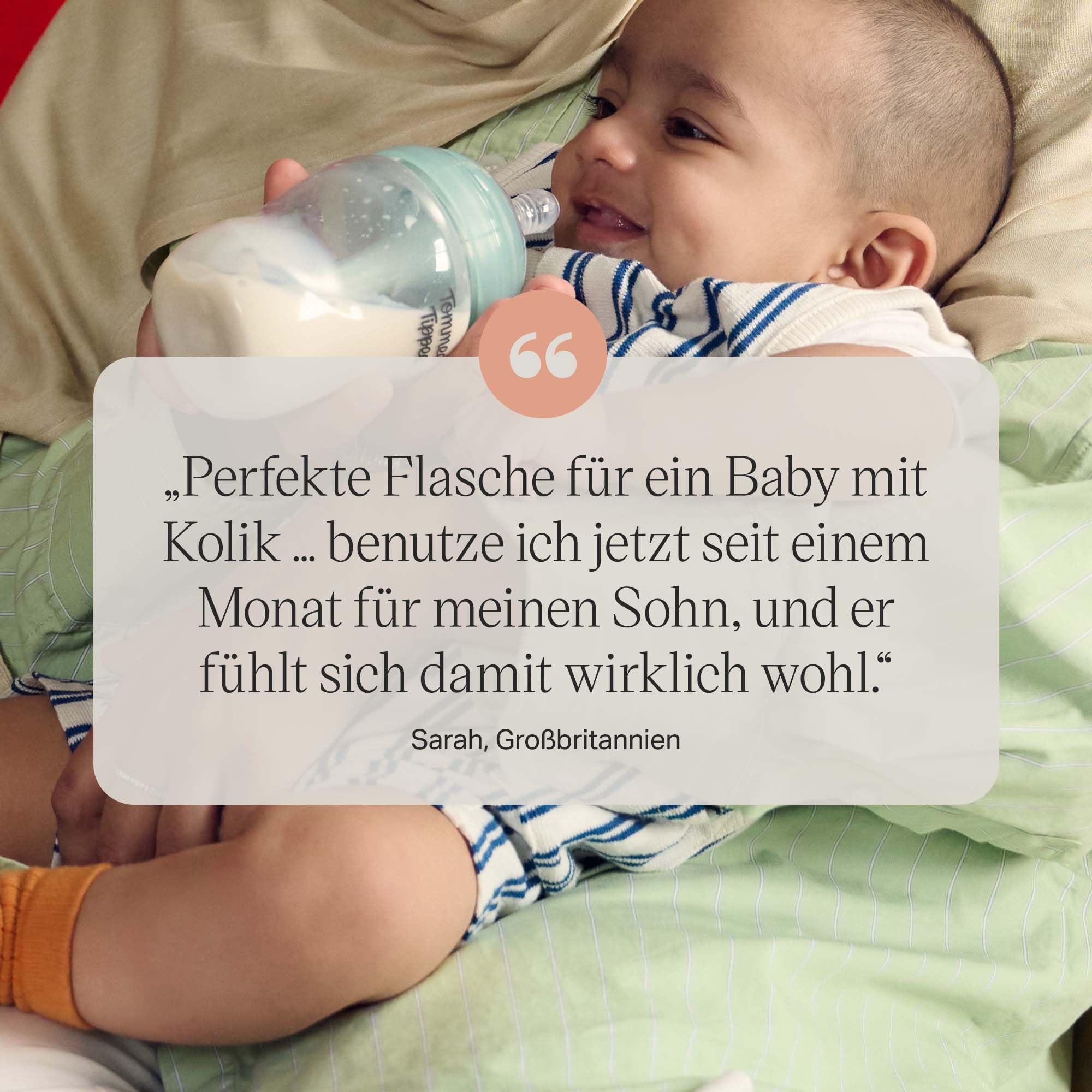 Tommee Tippee Anti-Kolik-Starterset für neugeborene Babys mit Kolik, 150-ml- und 260-ml-Babyflaschen Besonders langsamer und Langsamsauger 2 x brustähnliche mittlerem Sauger belüfteter Anti-Kolik-Stab