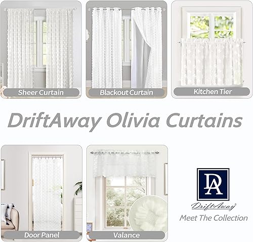 Miniatura 5 de DriftAway Cenefa de cortina de cocina para ventanas de 18 pulgadas, cortinas de gasa transparente blanca para dormitorio, sala de estar, pompones