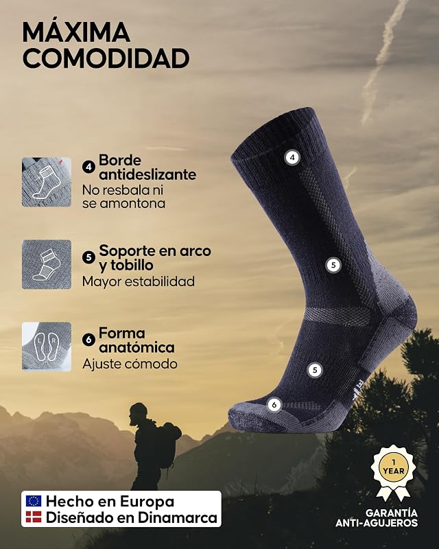 Șosete de drumeție unisex din lână merino DANISH ENDURANCE cu amortizare anti-bășici, pentru bărbați și femei, set de 3 sau 5 perechi
