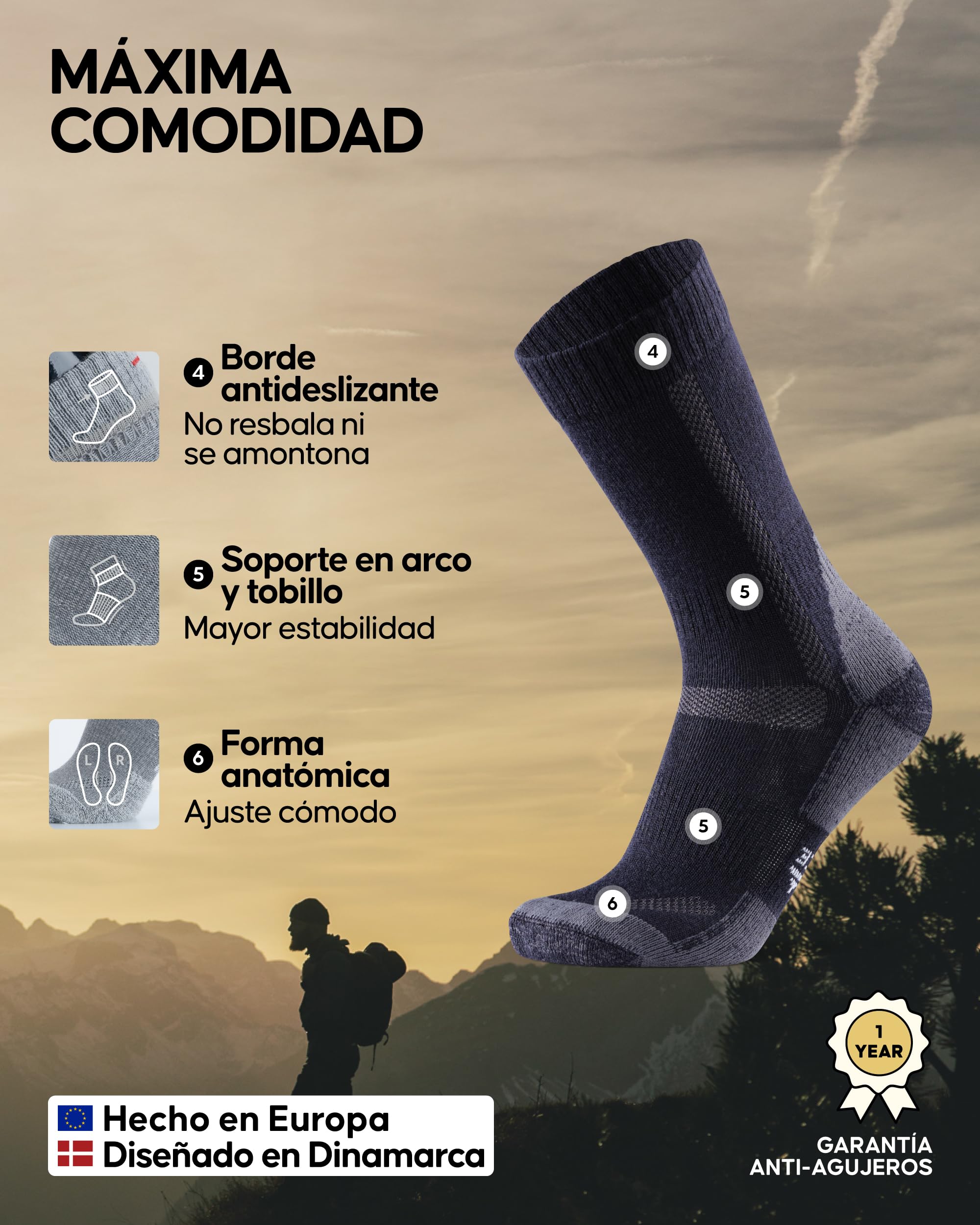 DANISH ENDURANCE Calcetines Senderismo Lana, 3 y 5 Pack MC (1xVerde, 1xLight Gris, 1xAzul Marino Azul) 48-51